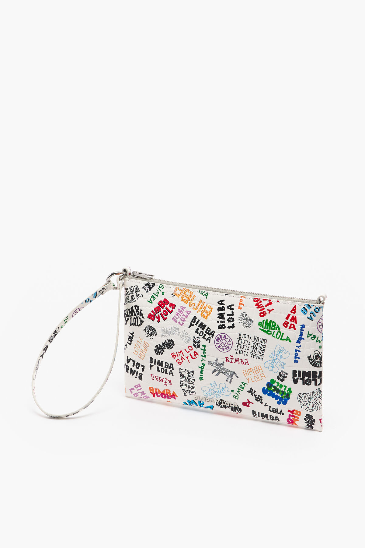 Neceser rectangular cocodrilo print blanco