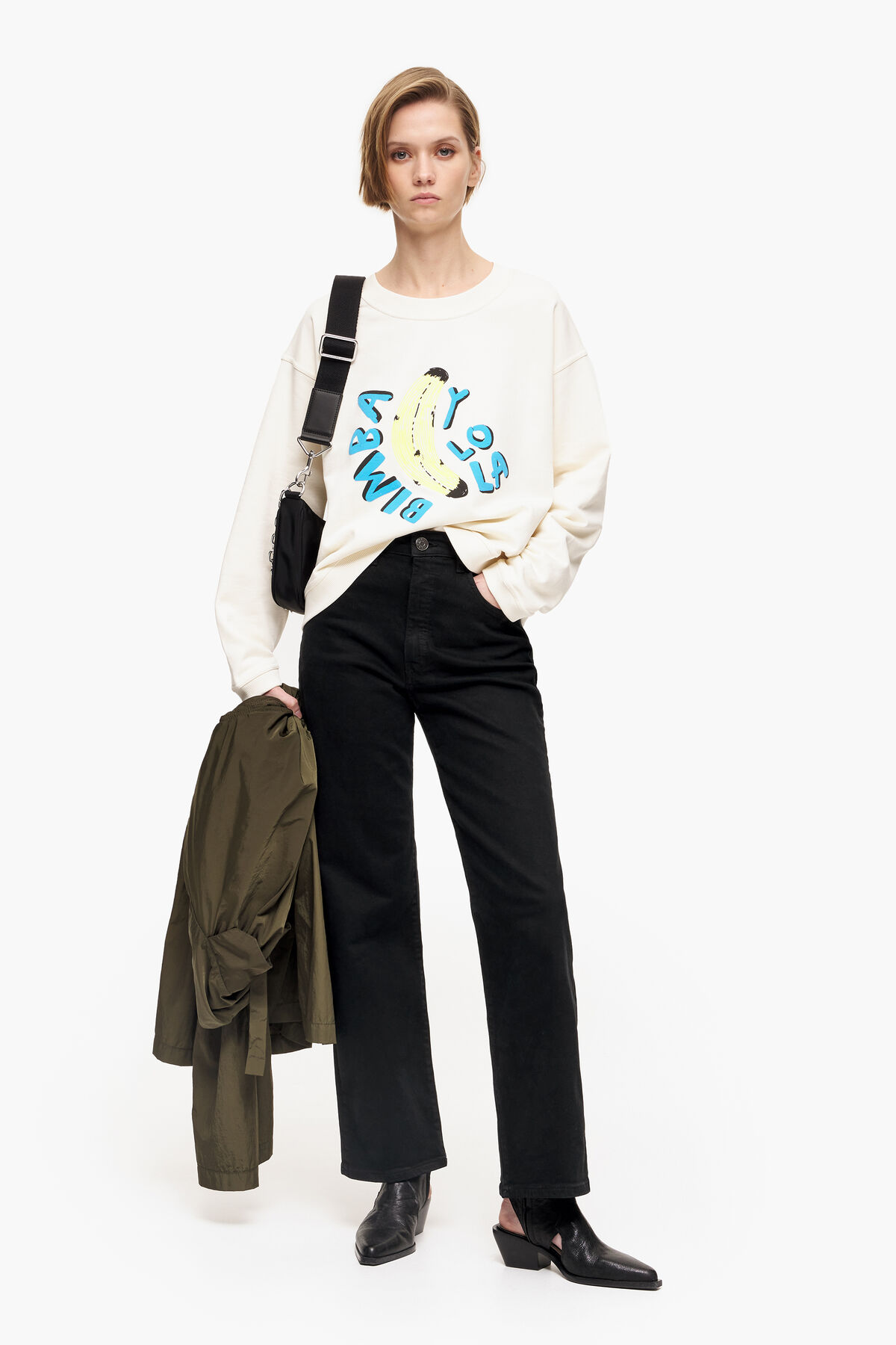 Sudadera boxy logo Bimba Banana marfil