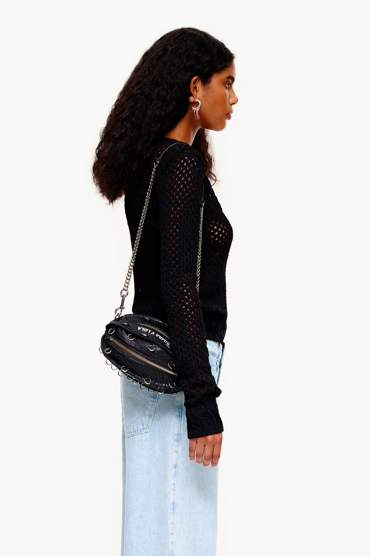 Bolso Pelota S anillas piel negro