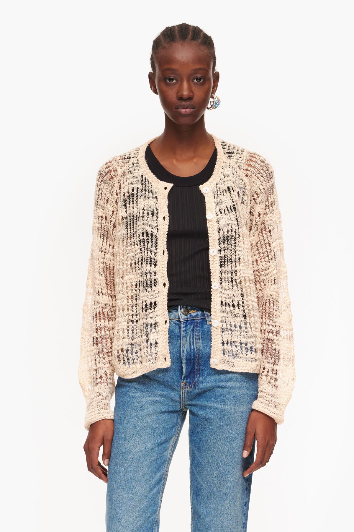 Cárdigan calados lino crudo