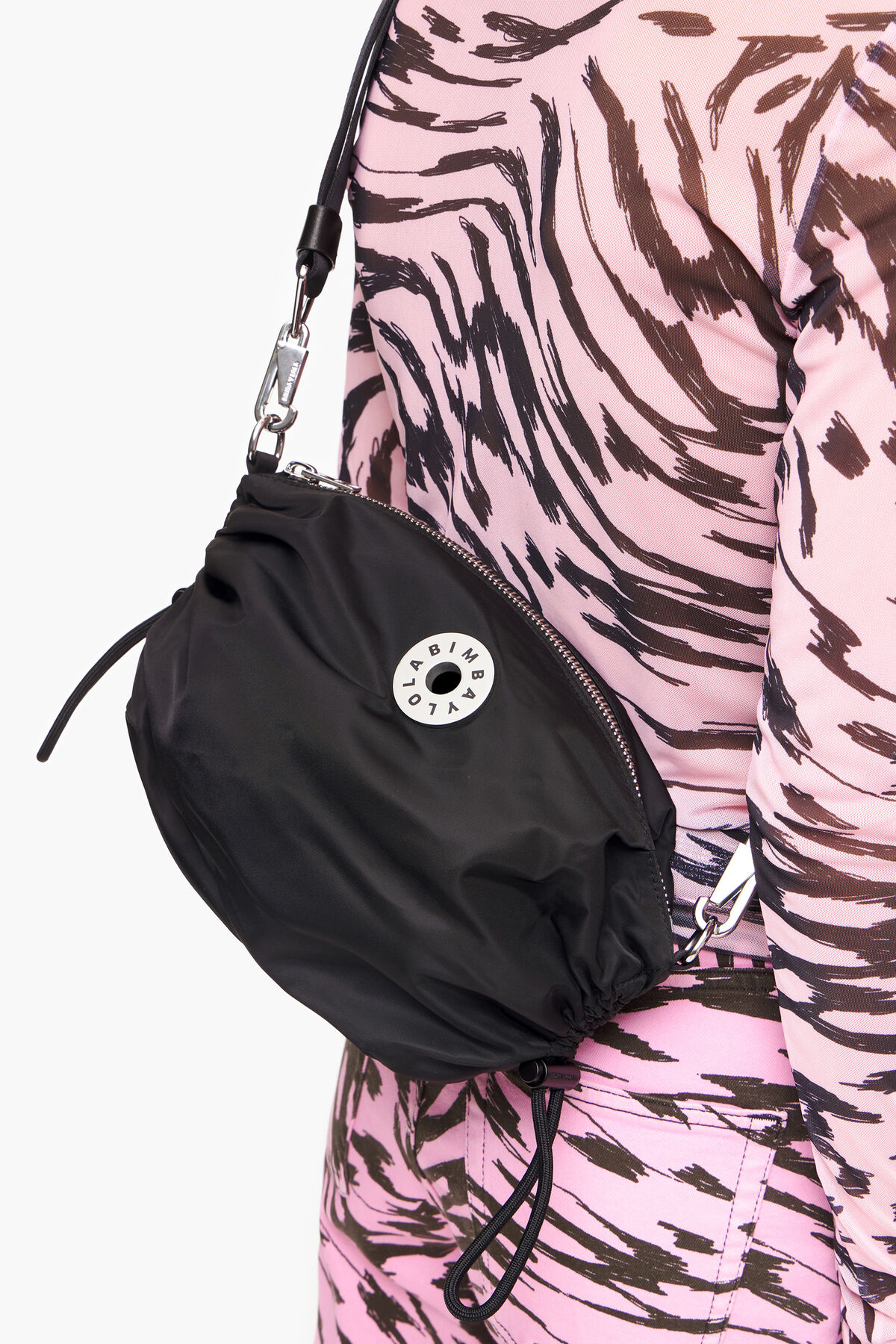 Bolso bandolera M nylon frunces negro