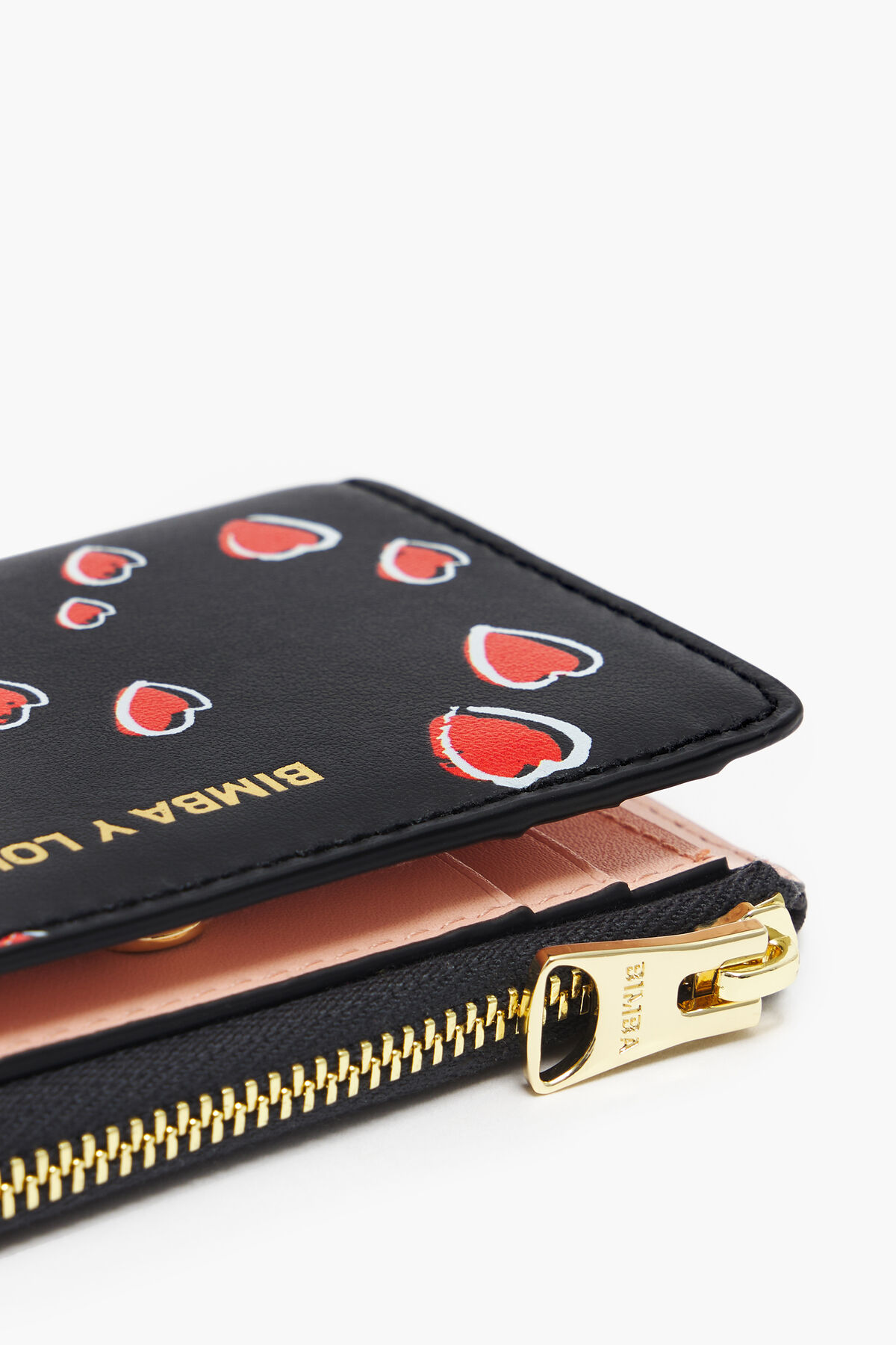 Cartera rectangular piel print Small Hearts negra