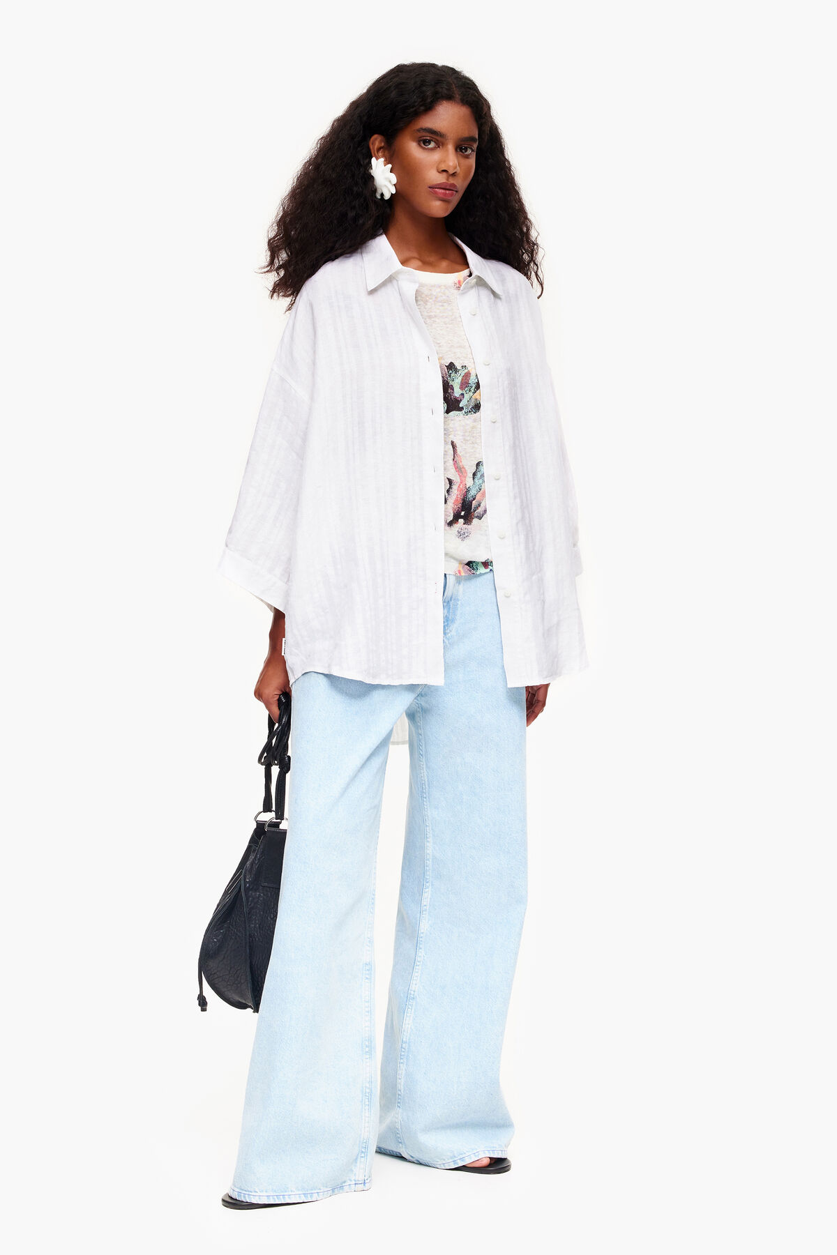 Jersey lino print Coral marfil