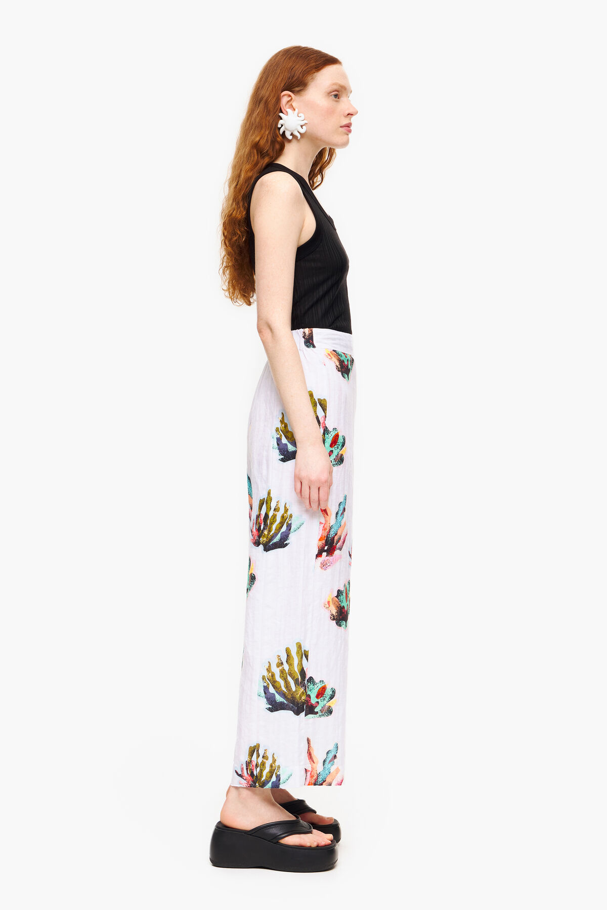 Pantalón lino print Coral marfil