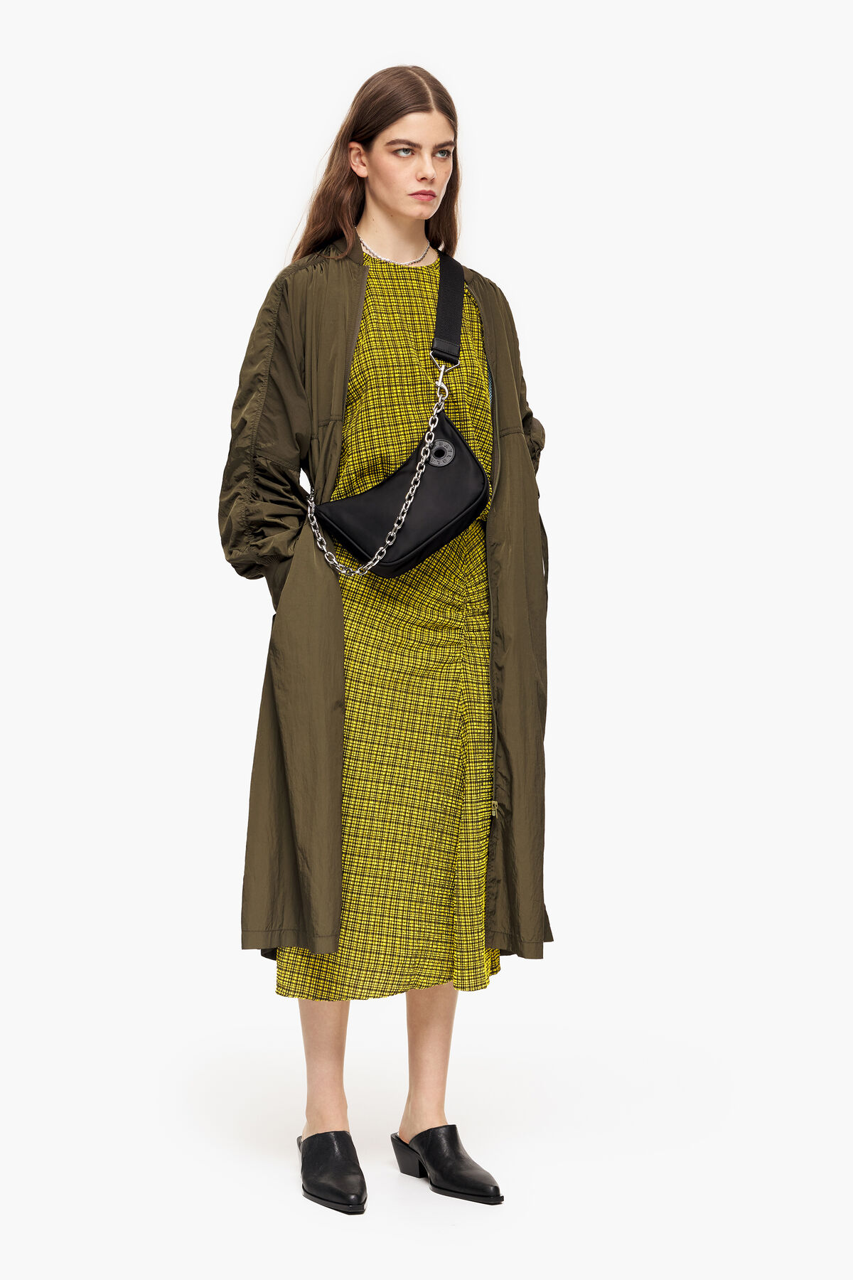 Falda midi cuadros amarilla