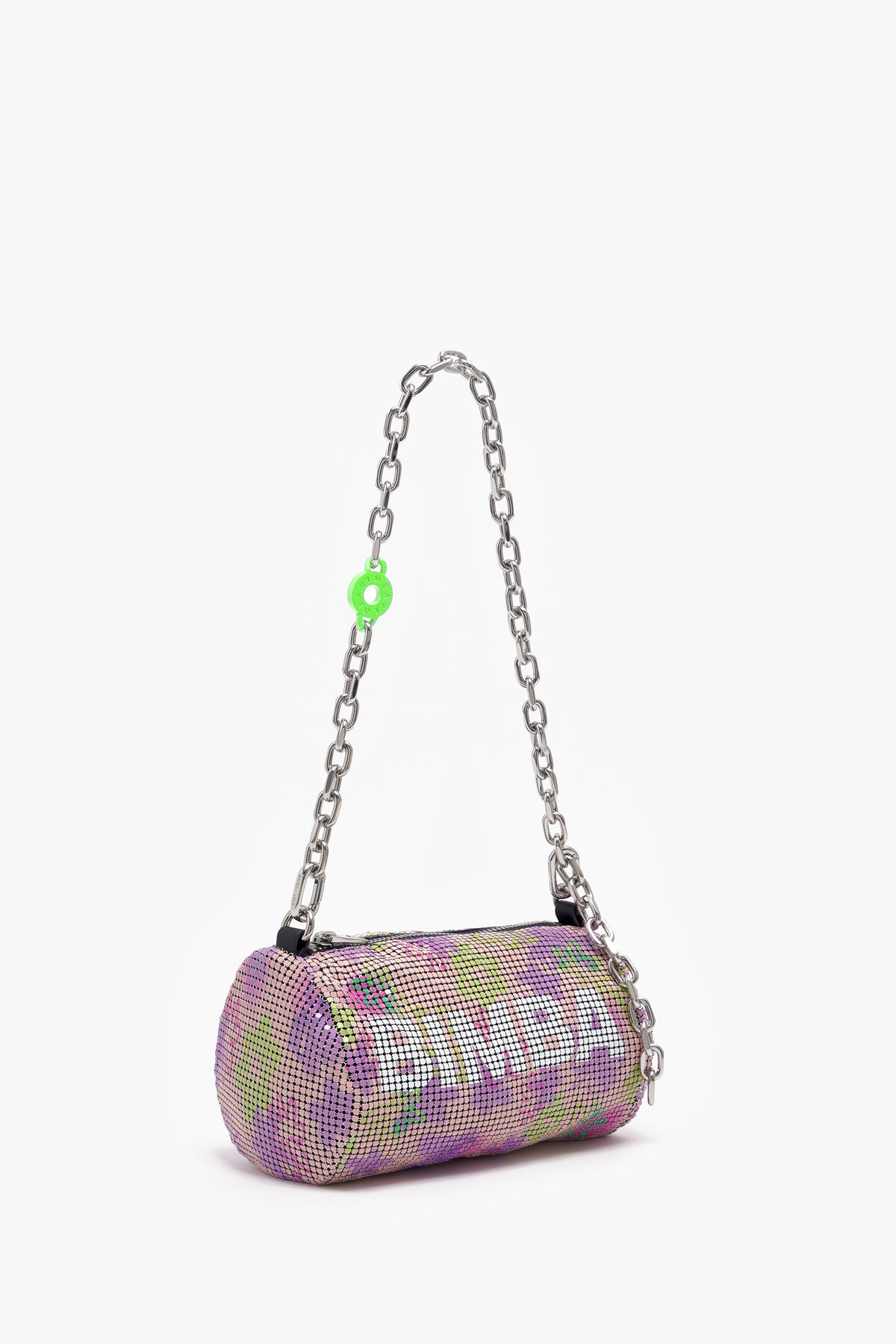 Bolso cilindro XS malla Flowers Spray rosa