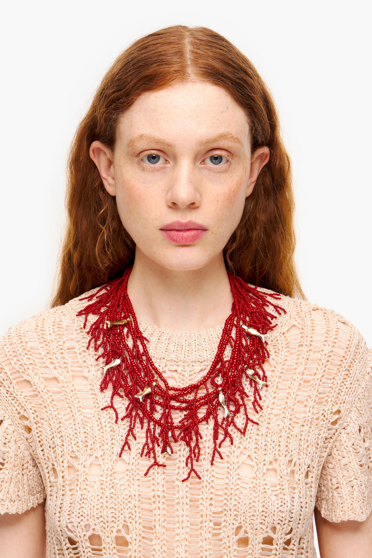 Collar largo abalorios rojo