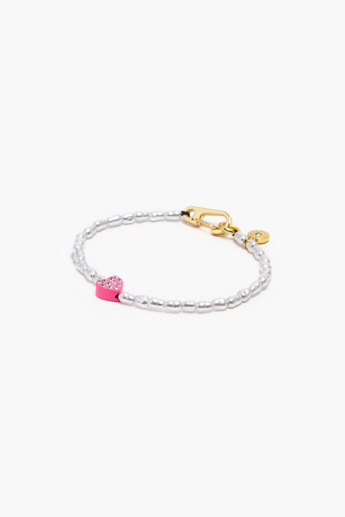 Pulsera perlas corazón rosa