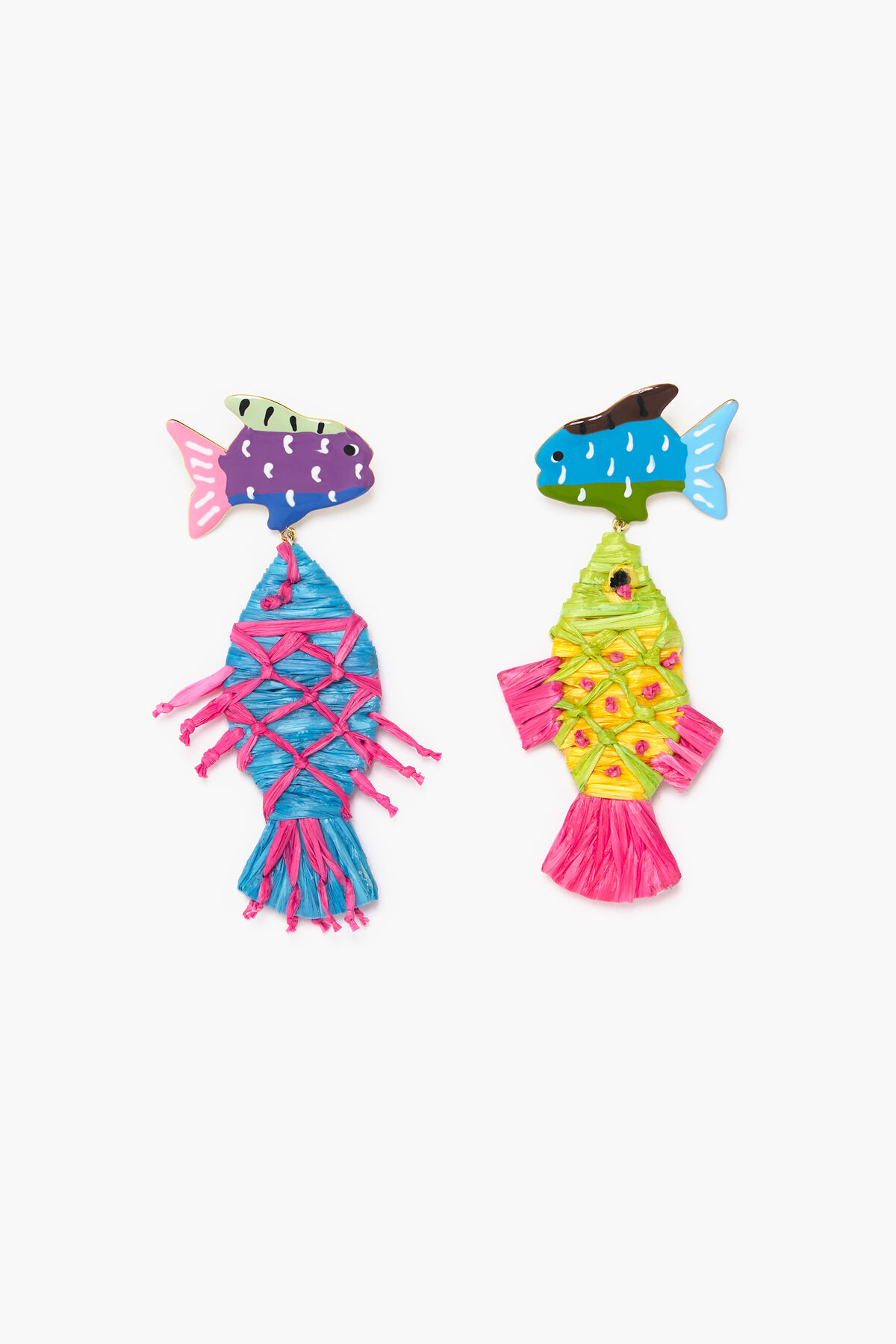 Pendientes peces rafia multicolores
