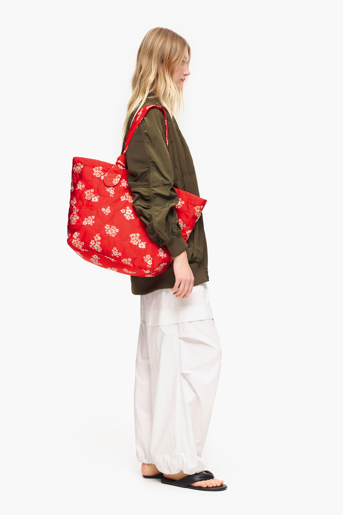 Bolso shopper XL nylon Acrylic Flowers rojo