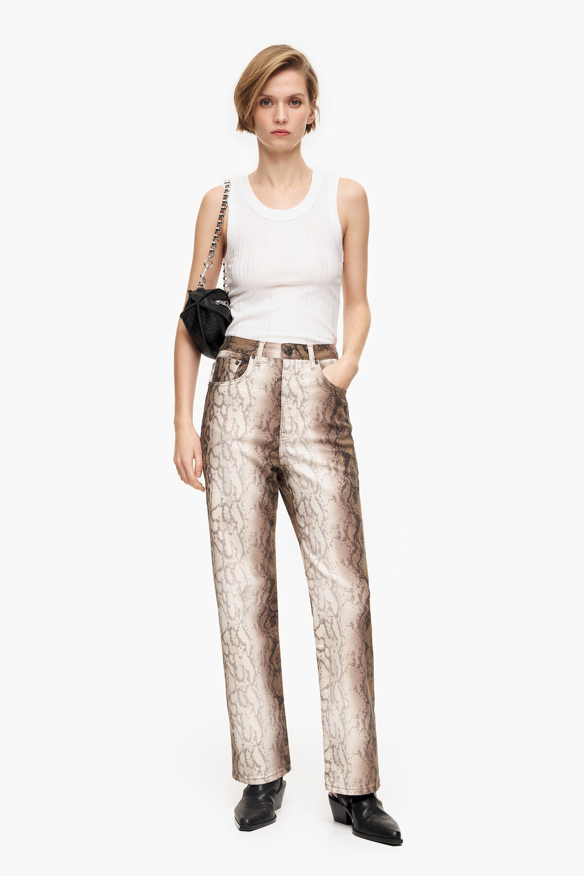 STRAIGHT CROPPED - Vaquero recto print Python Pixel caqui