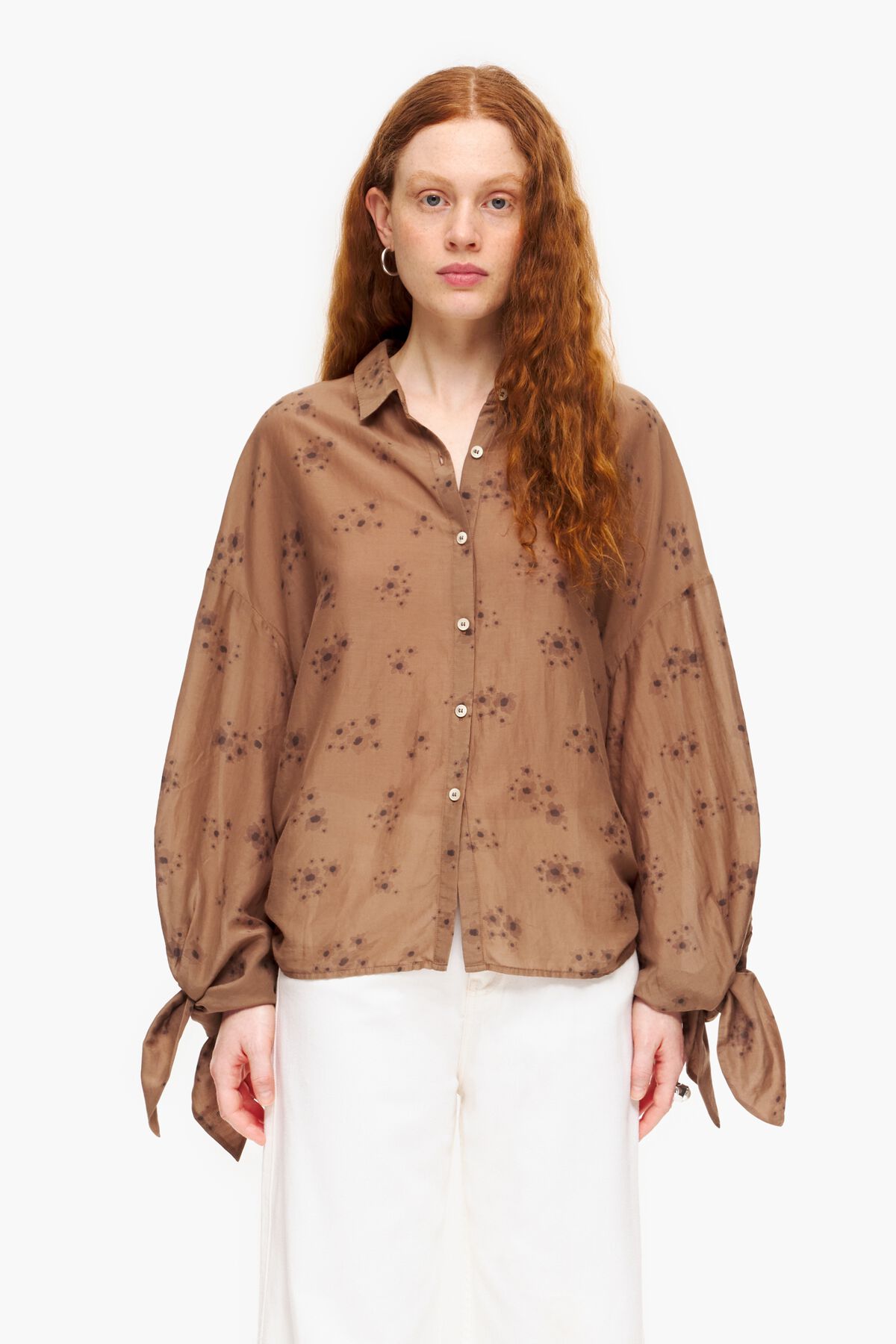 Camisa print Acrylic Flowers marrón