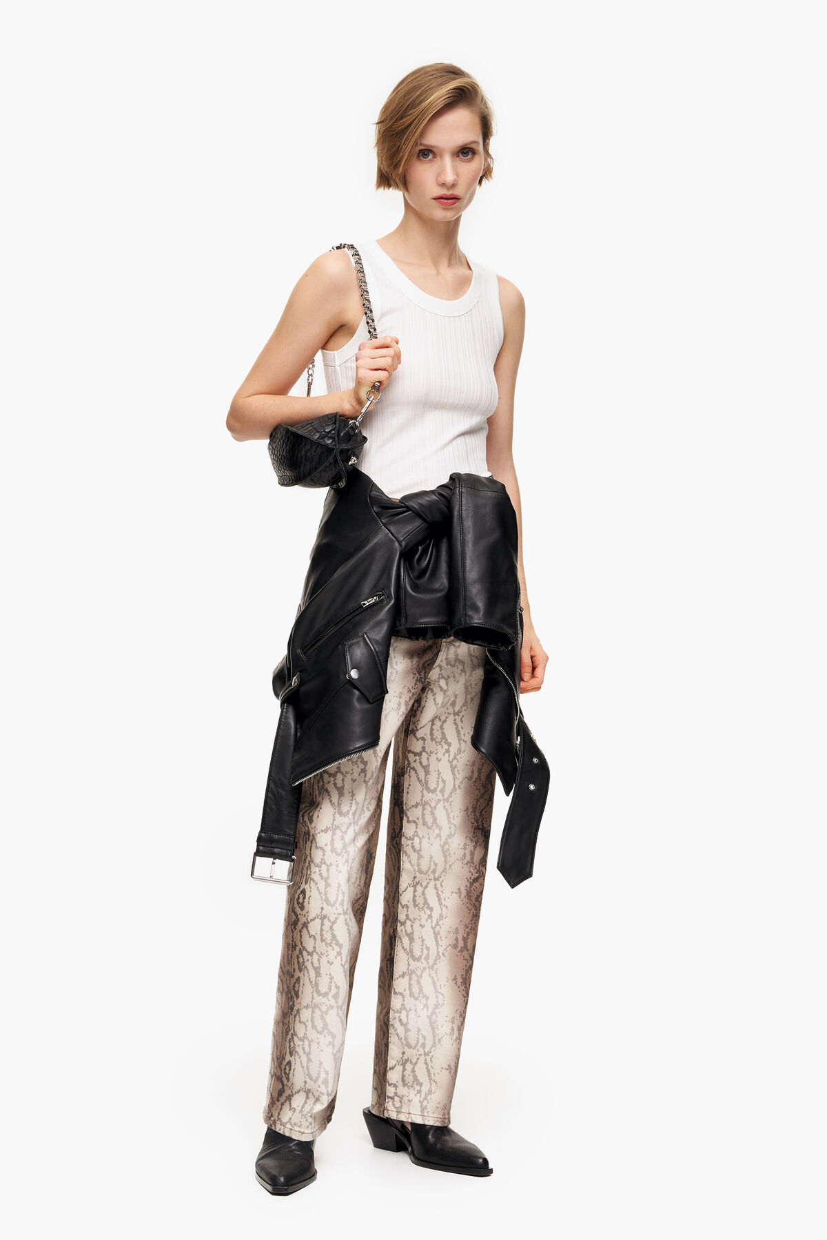 STRAIGHT CROPPED - Vaquero recto print Python Pixel caqui