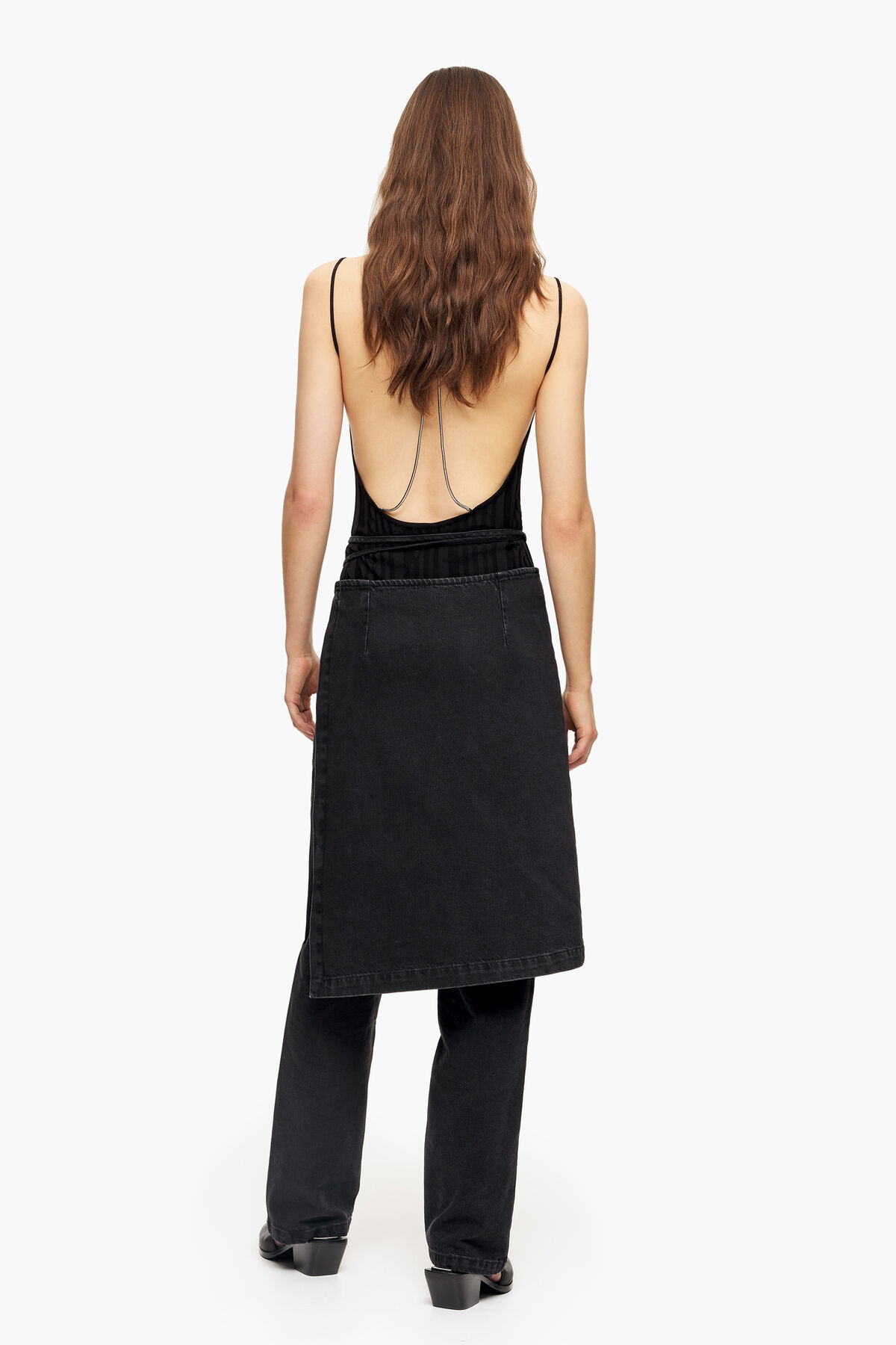 Conjunto denim falda pantalón negro lavado