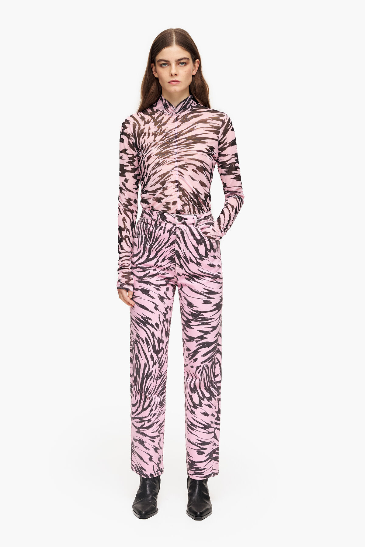 STRAIGHT CROPPED - Vaquero recto print Butterfly Wing rosa