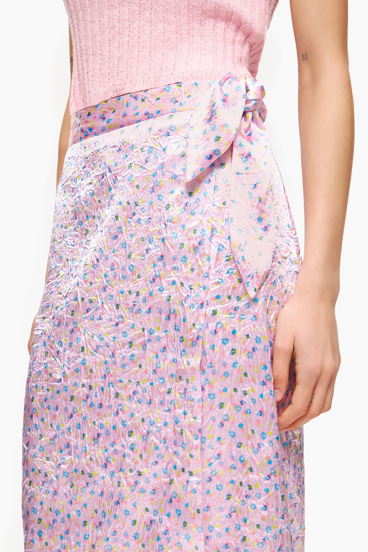 Falda pareo midi print Spray flowers mini rosa