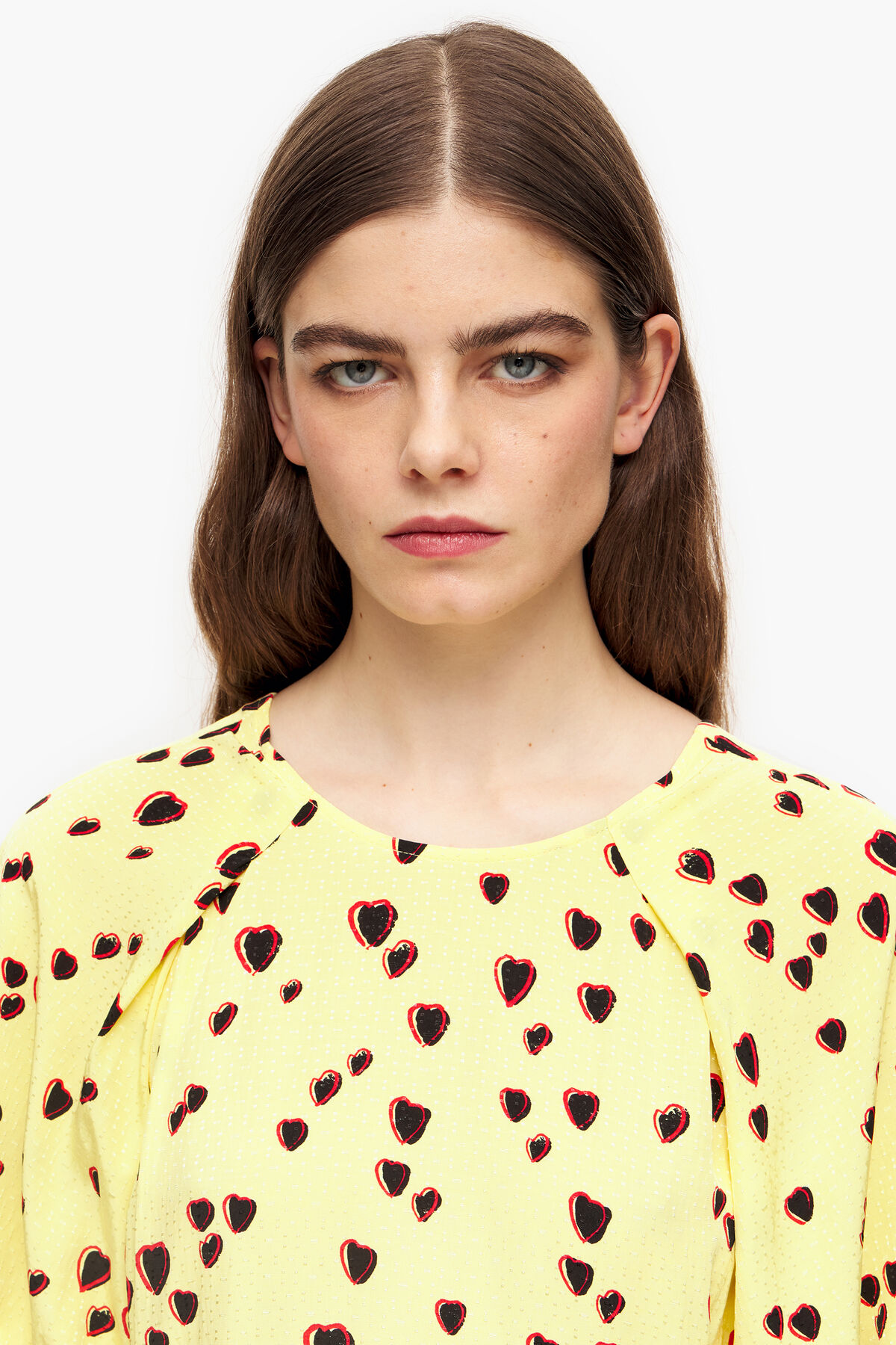 Vestido evasé midi print Small Hearts amarillo