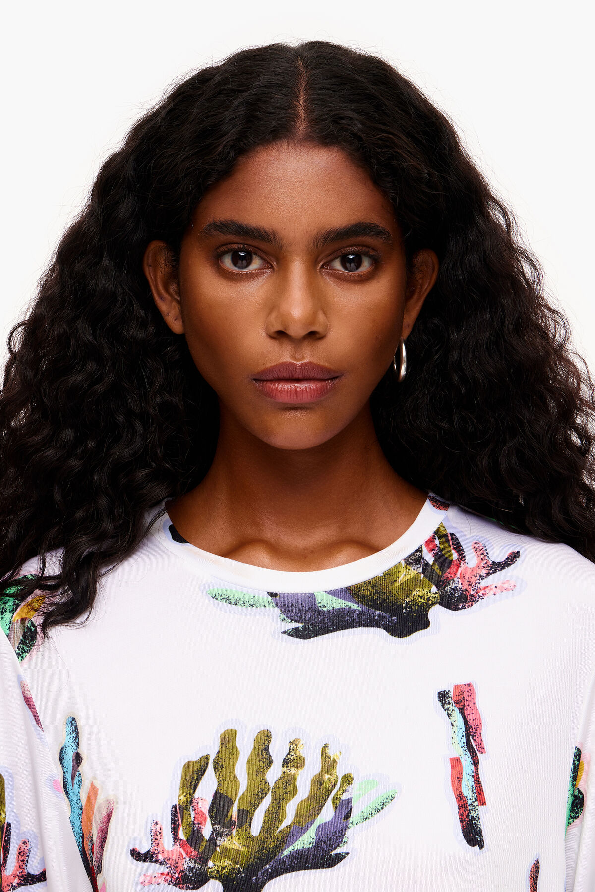 Camiseta boxy print Coral marfil