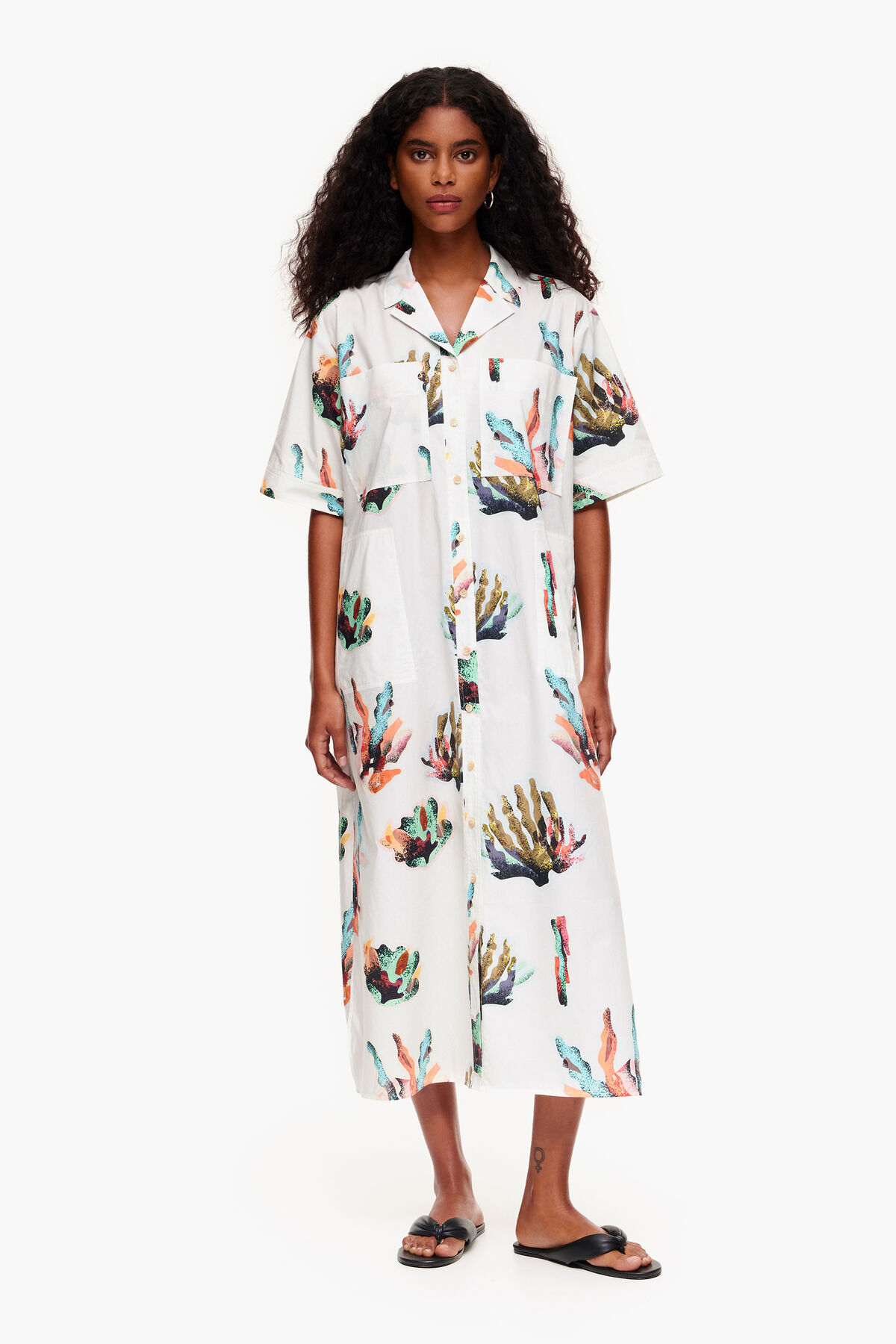 Vestido camisero print Coral marfil