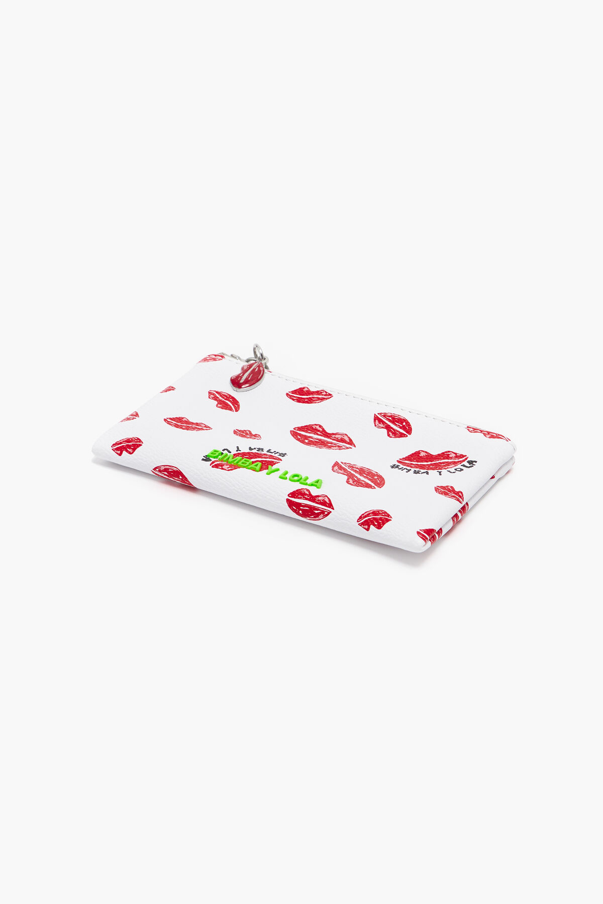 Monedero rectangular textura print labios blanco