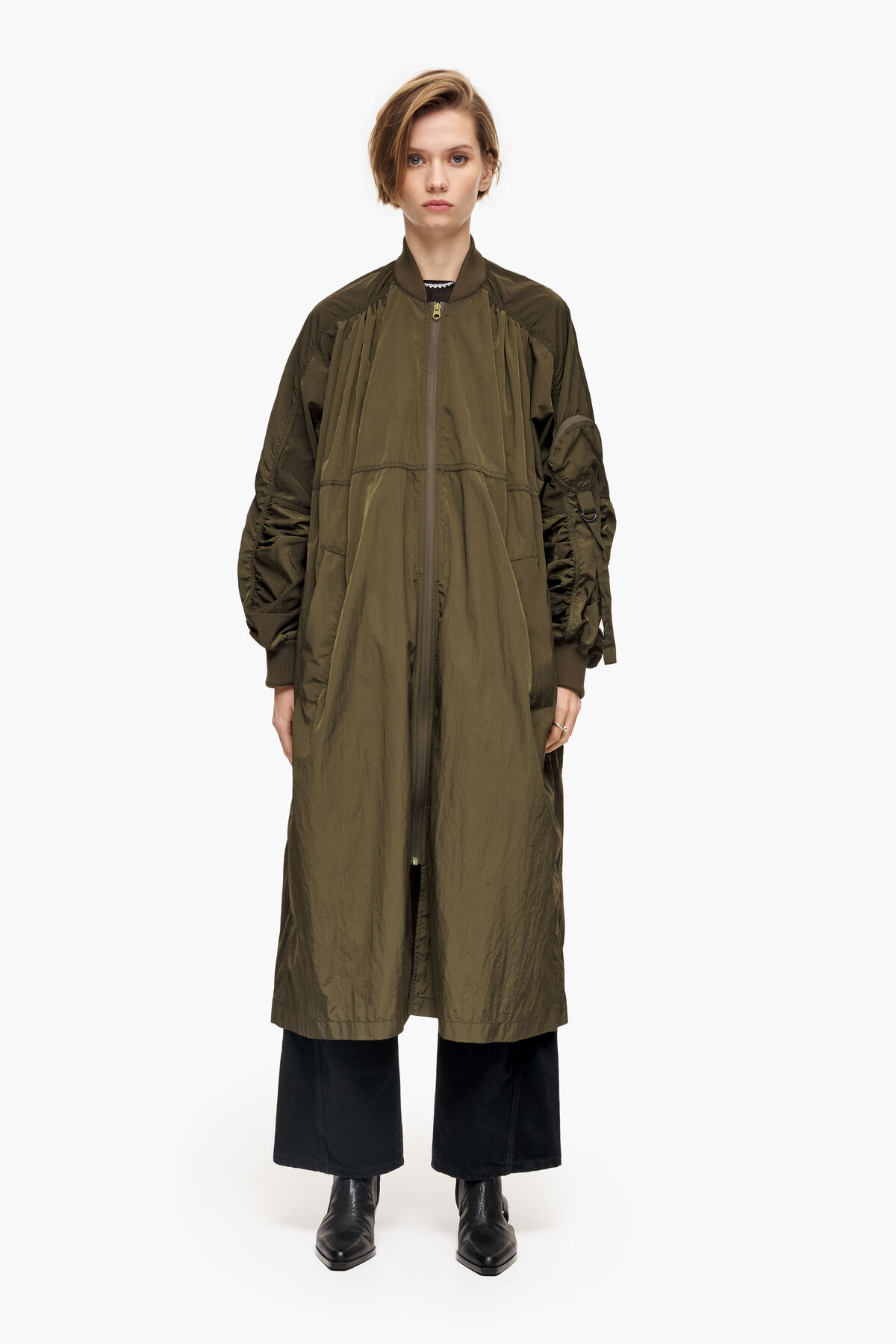 Gabardina bomber midi caqui