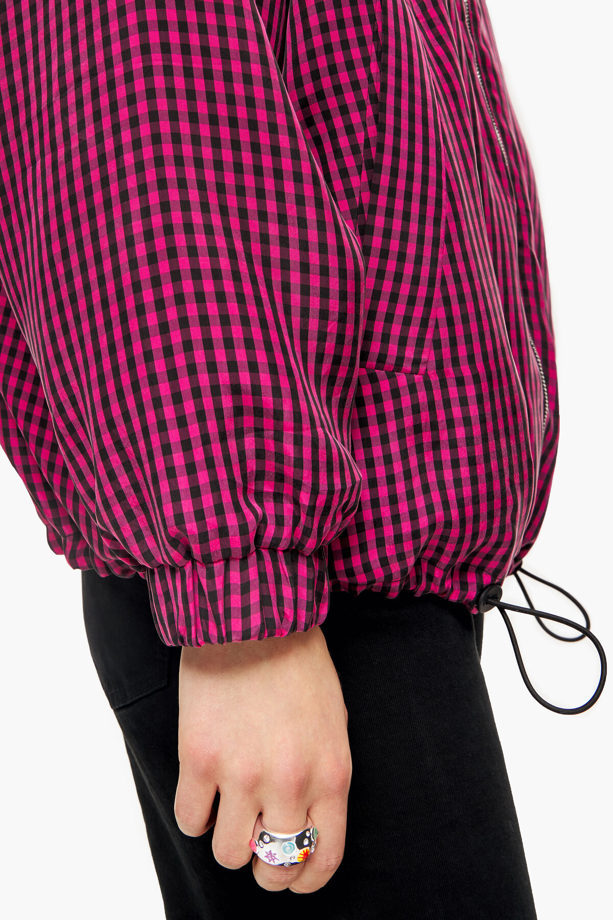 Cazadora bomber cupro vichy fucsia