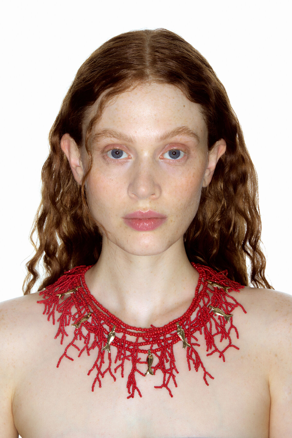 Collar largo abalorios rojo