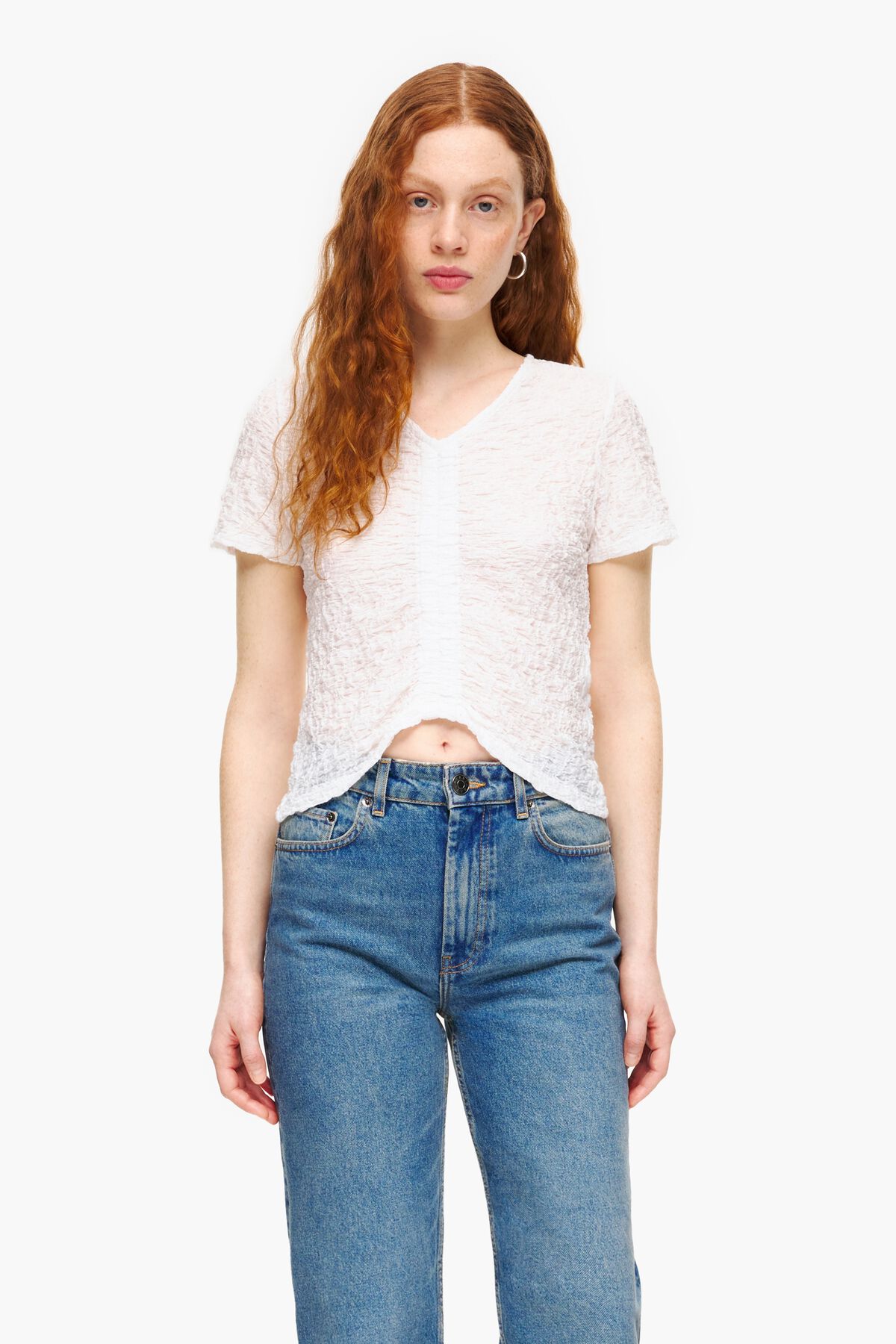 Camiseta textura fruncido marfil