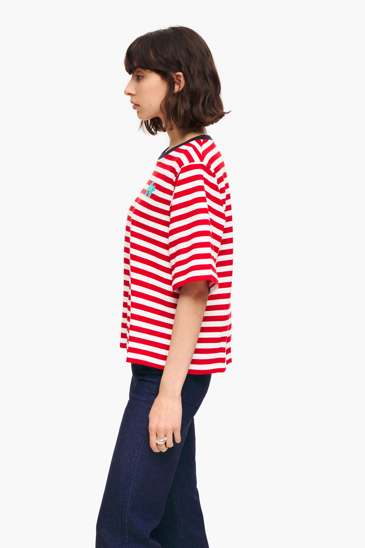 Camiseta perro rayas roja