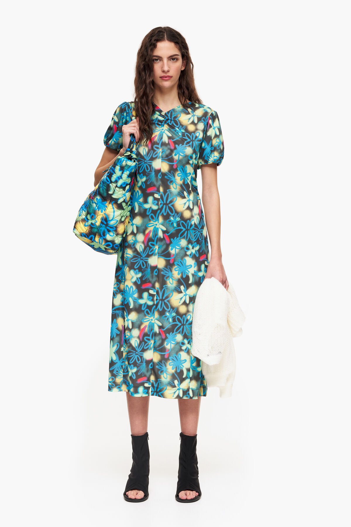 Vestido fluido midi print Graffiti Flowers