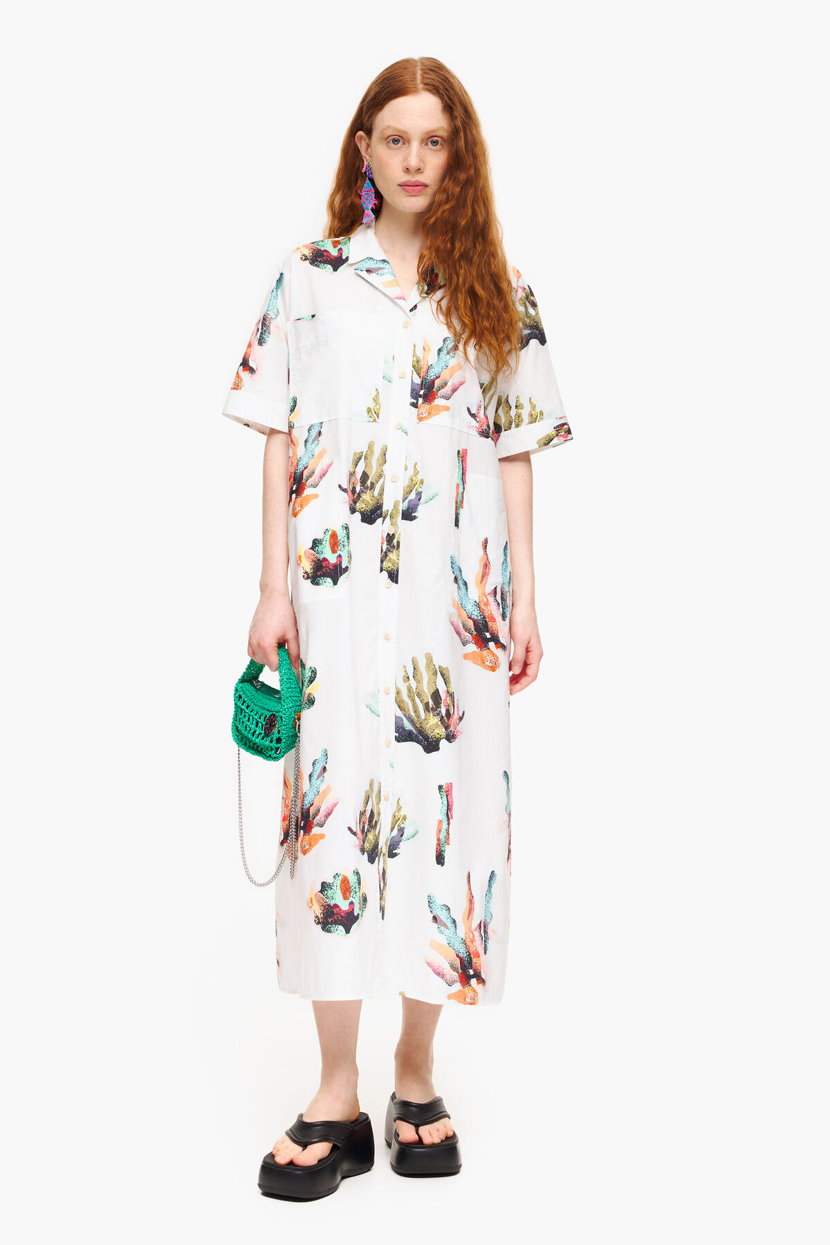 Vestido camisero print Coral marfil