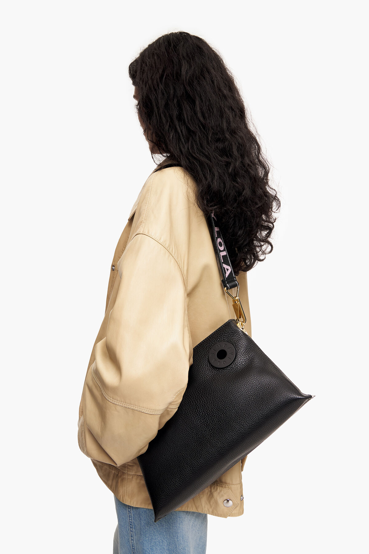 Bolso trapecio M piel negro