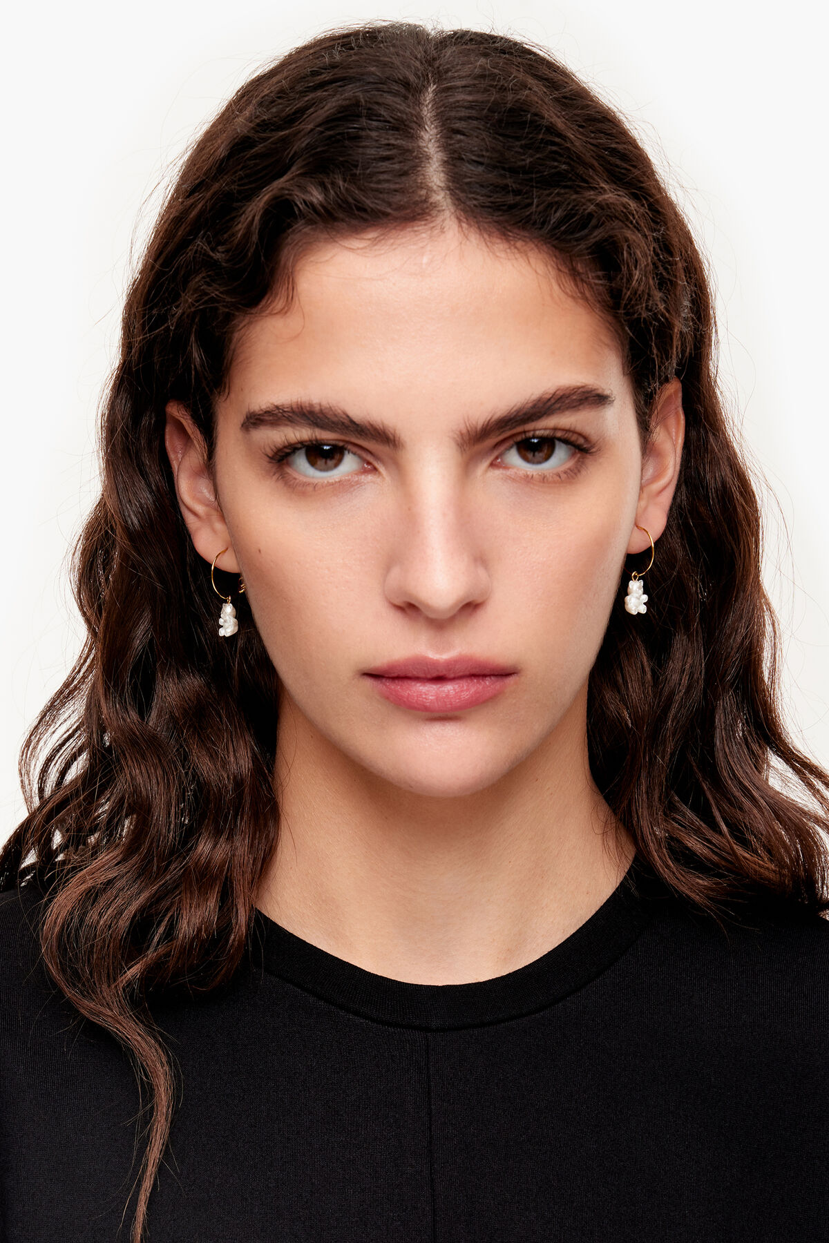 Pendientes aro oso perla dorados