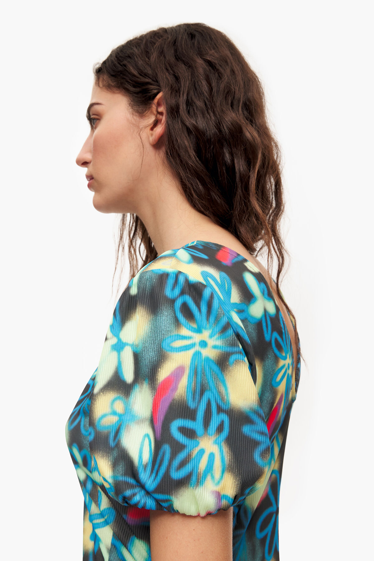 Vestido fluido midi print Graffiti Flowers