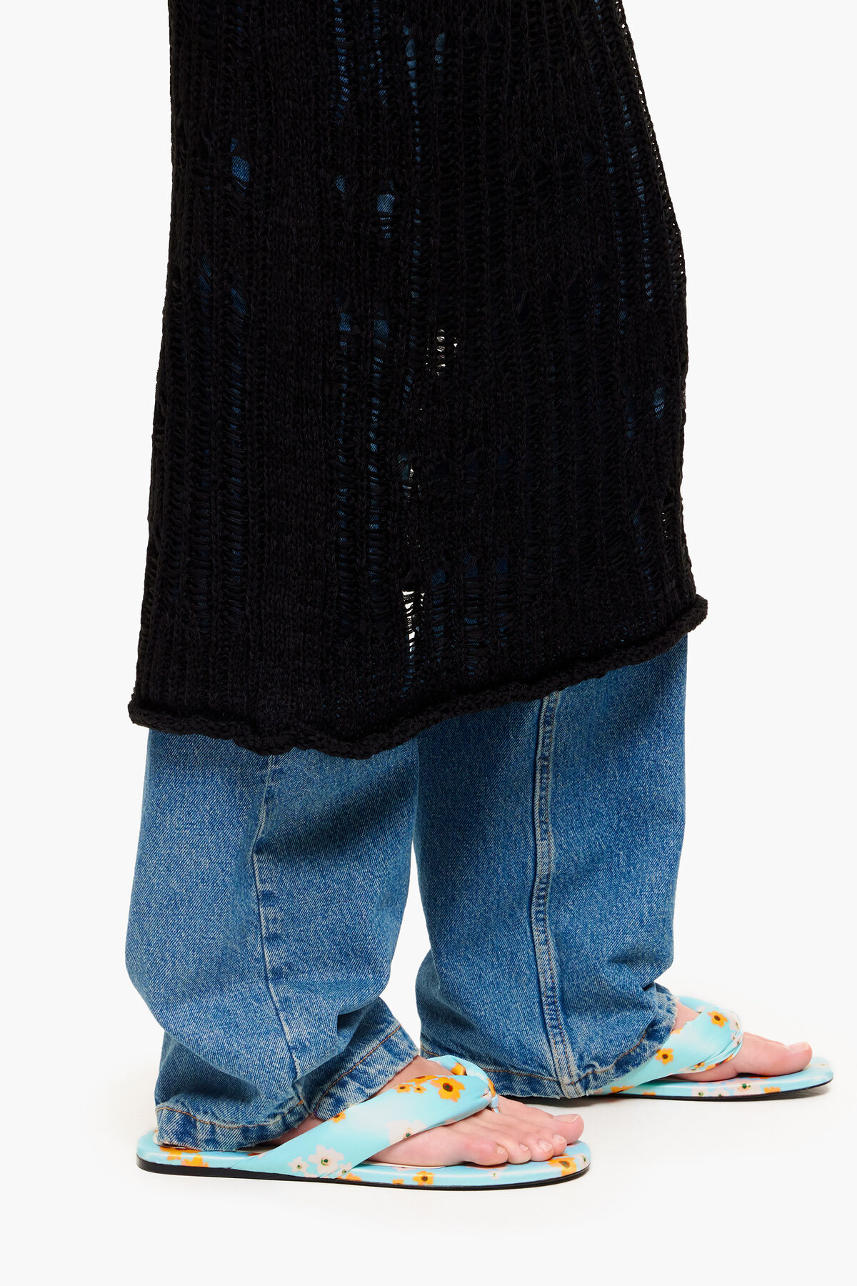 Sandalia plana tubulares print Acrylic Flowers azul