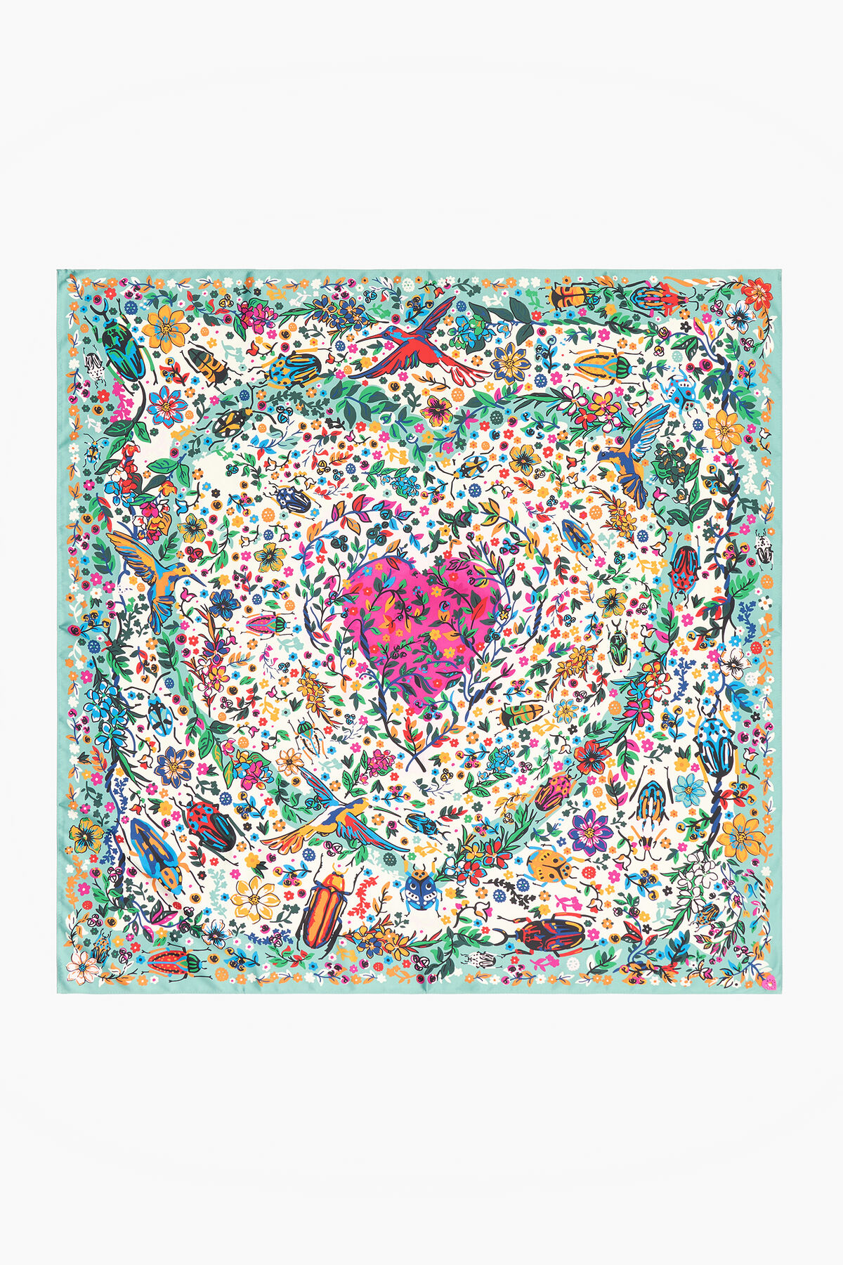 Pañuelo flores animales aguamarina