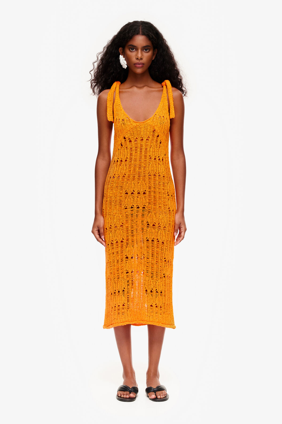 Vestido lencero crochet naranja