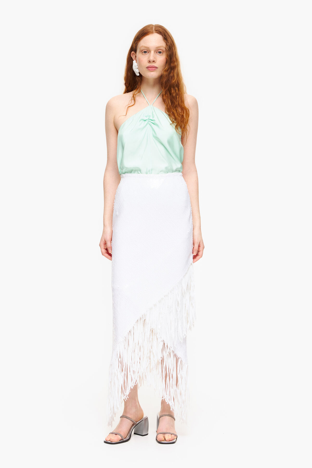 Falda midi lentejuelas blanca