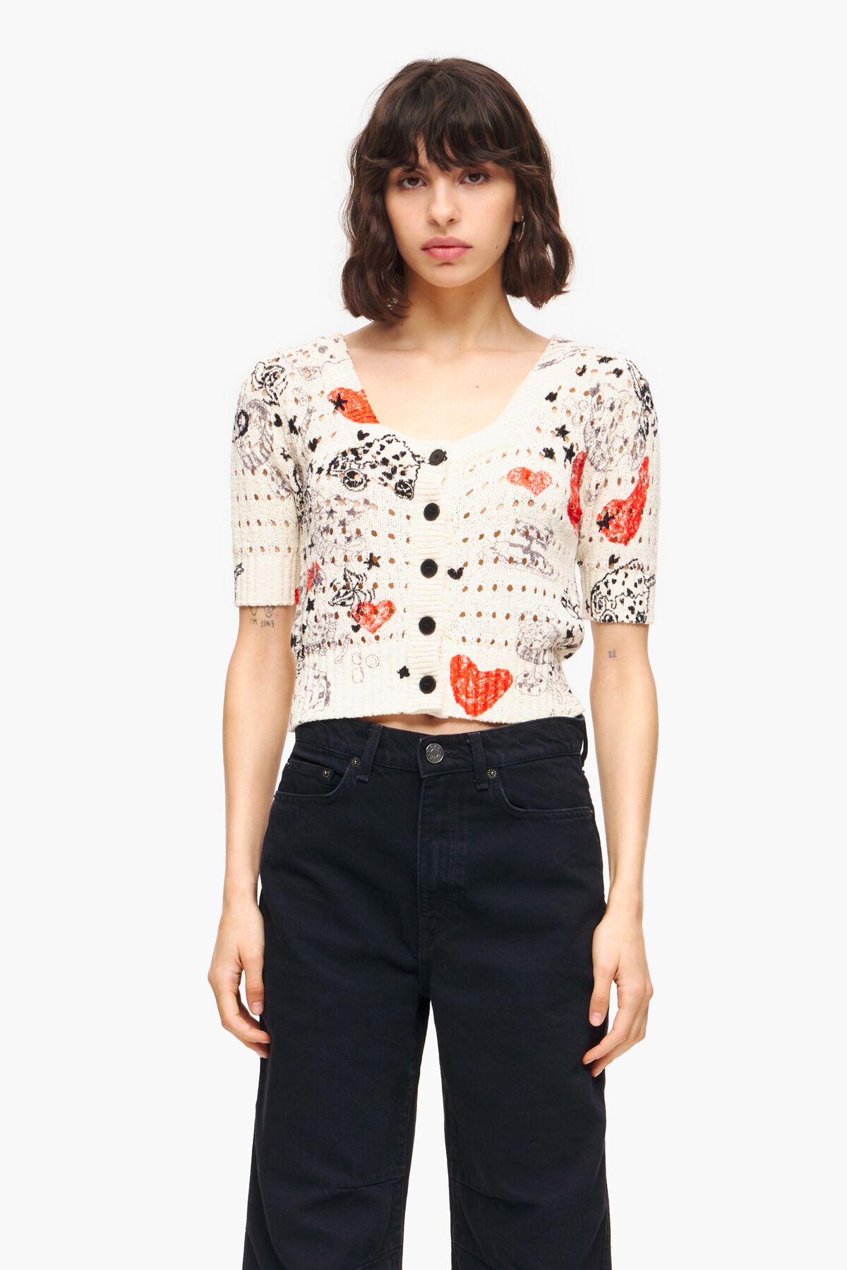 Cárdigan ajustado calados print Nickname Heart