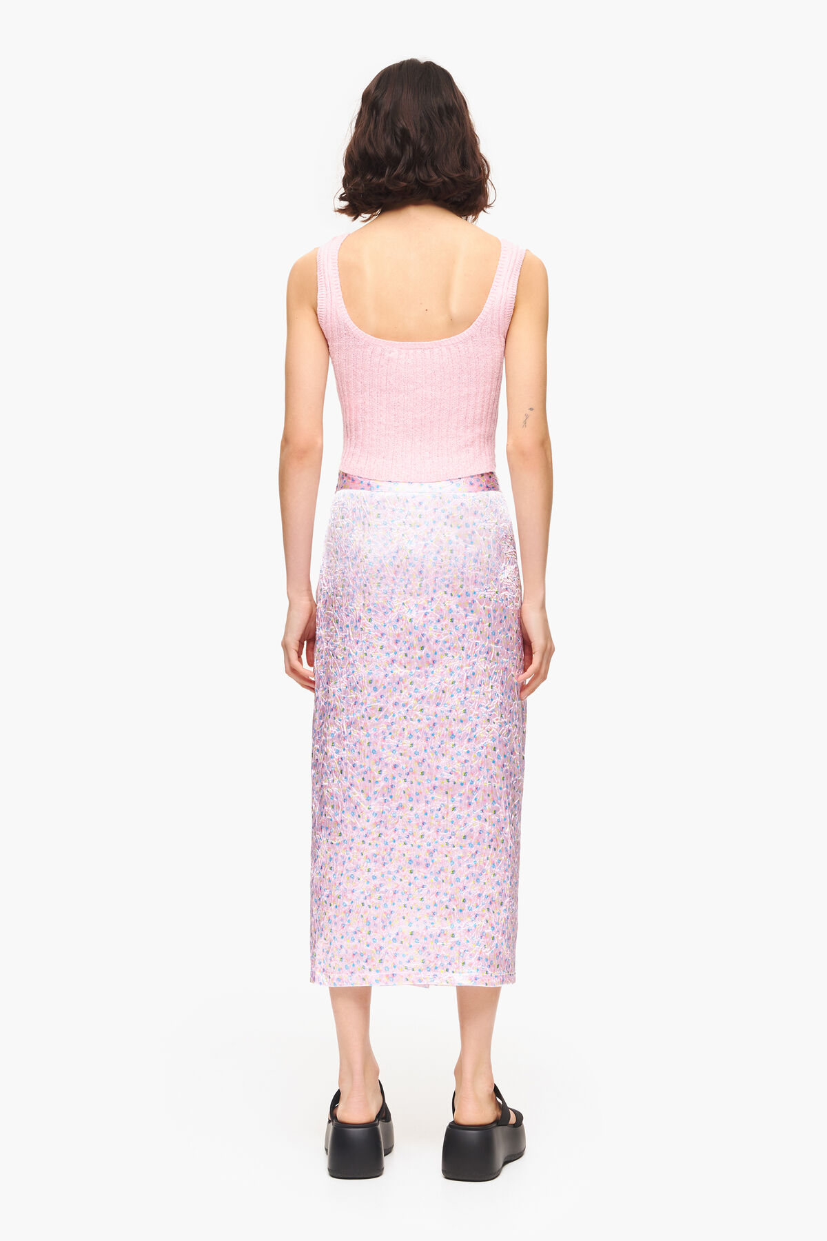 Falda pareo midi print Spray flowers mini rosa