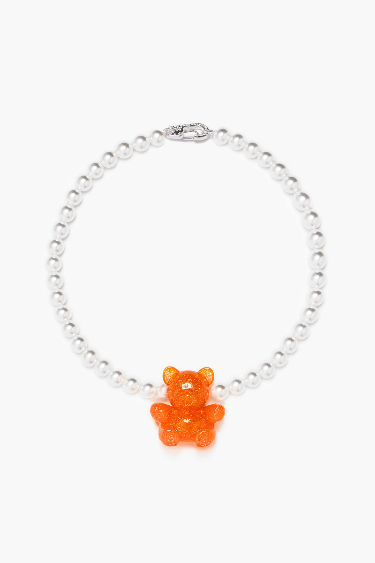 Collar perlas oso naranja neón