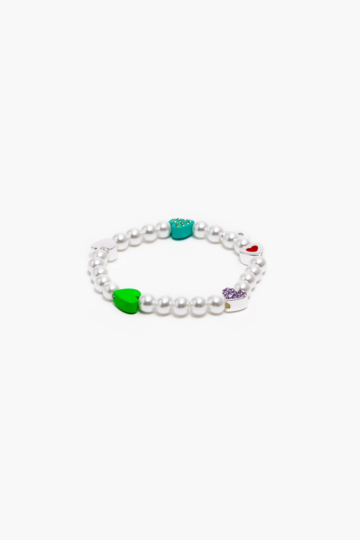 Pulsera perlas corazones multicolores