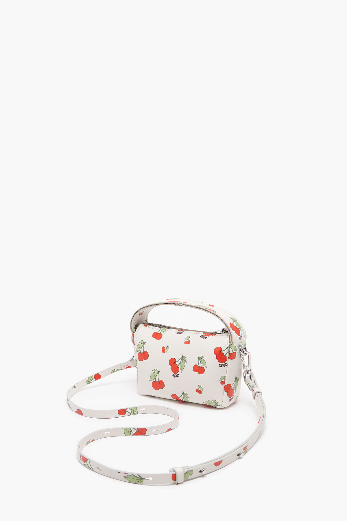 Bolso hobo XS piel print Cherries blanco
