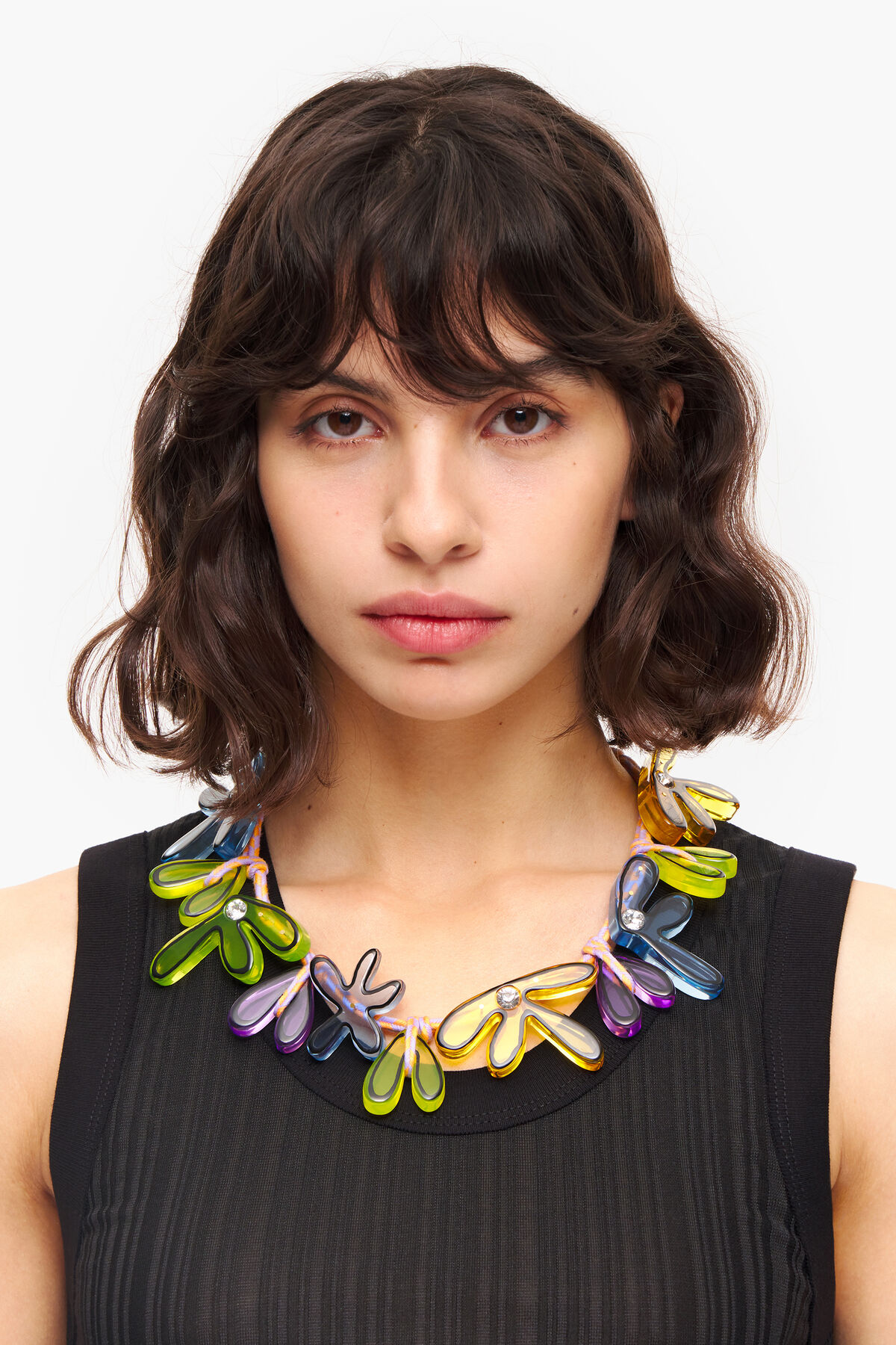 Collar cordón flores multicolores