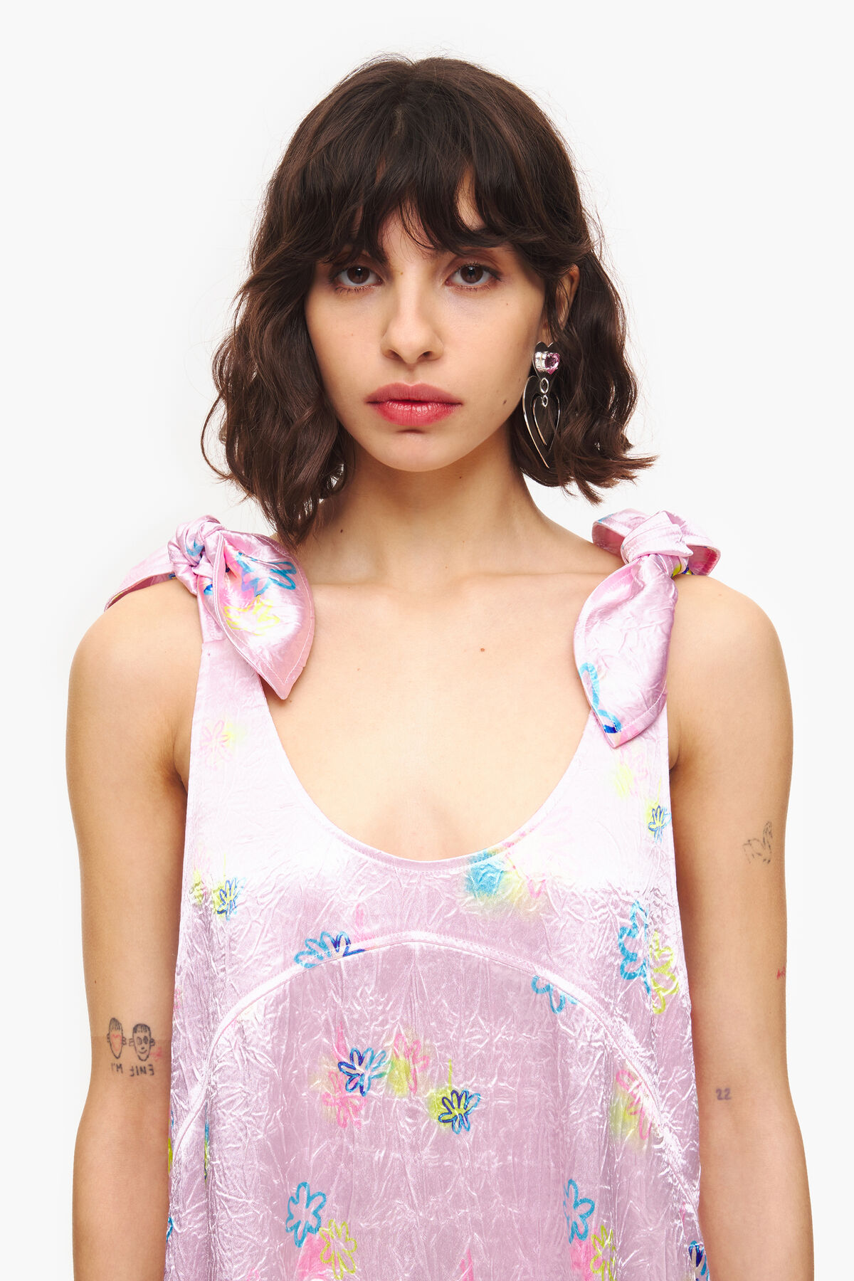 Vestido evasé midi print Spray Flowers rosa claro