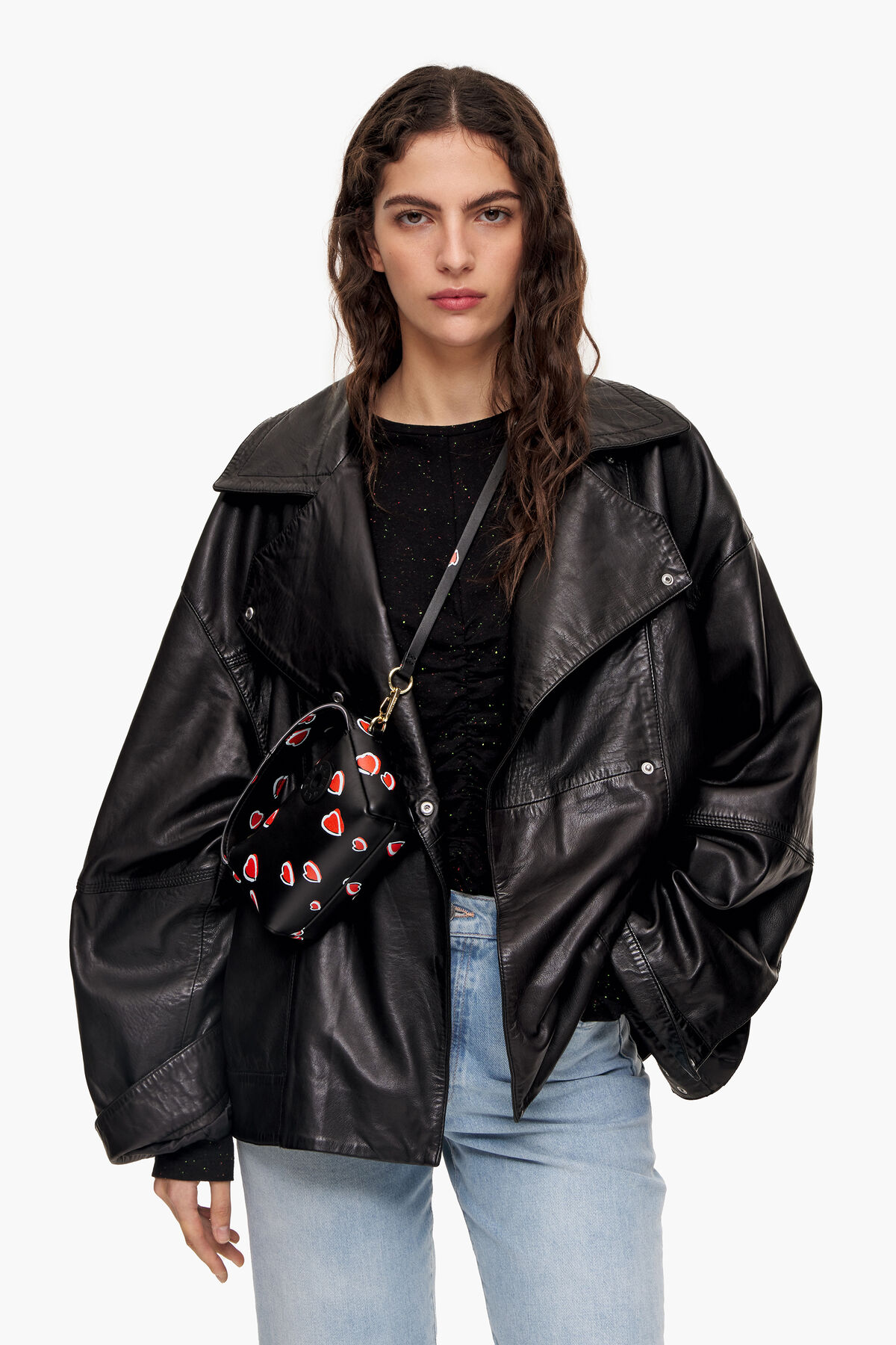 Bolso hobo XS piel print Hearts negro