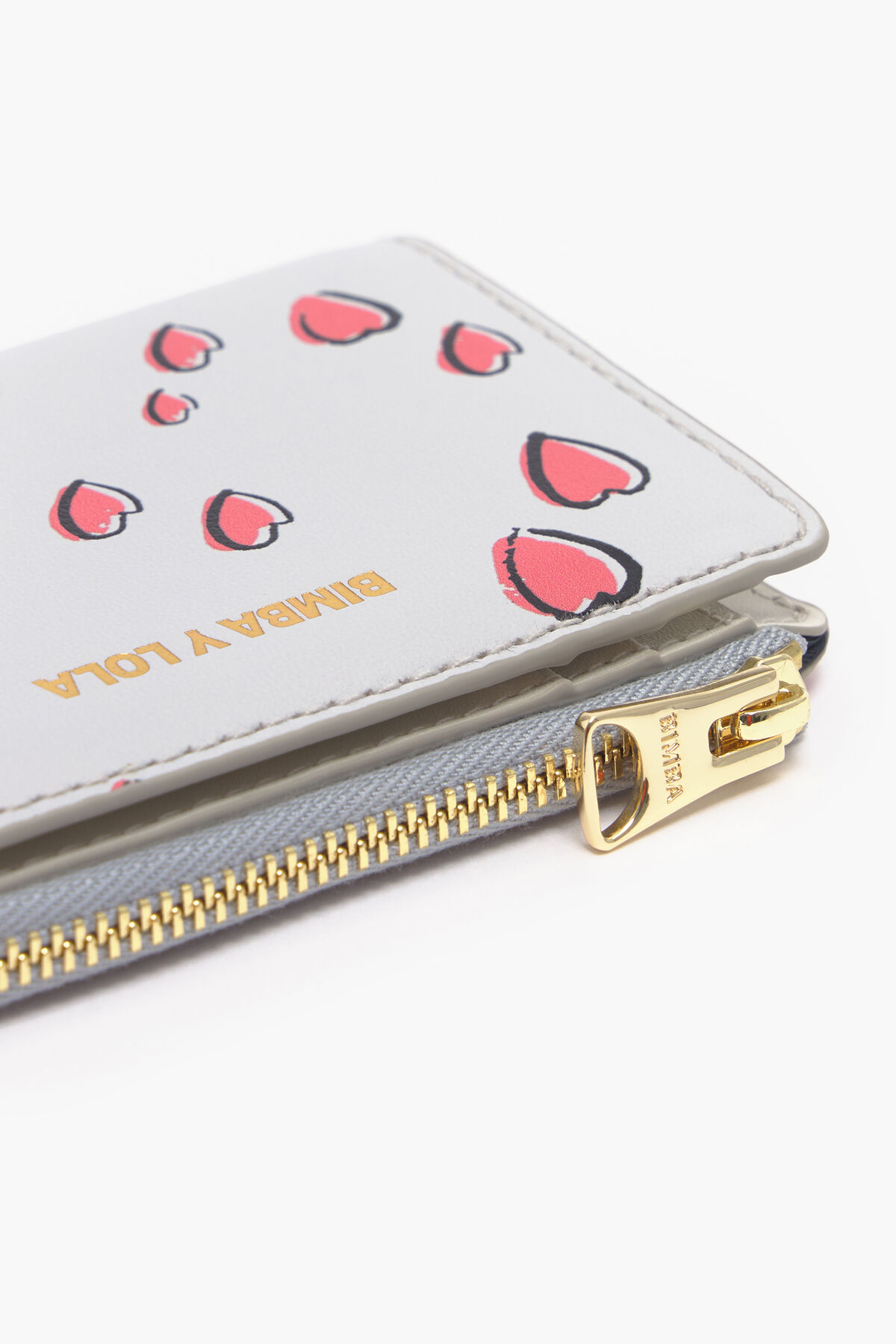 Cartera rectangular piel print Small Hearts gris