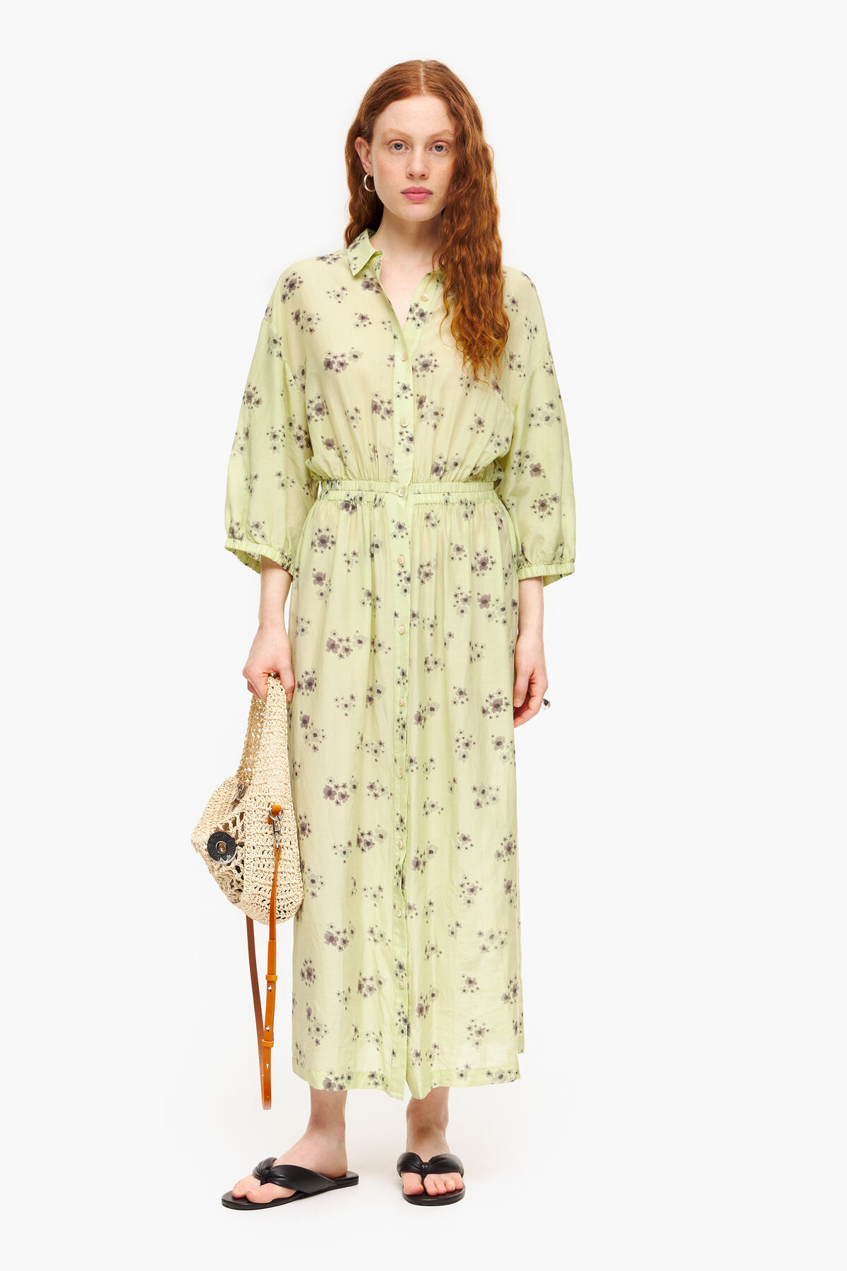 Vestido fluido Acrylic Flowers verde