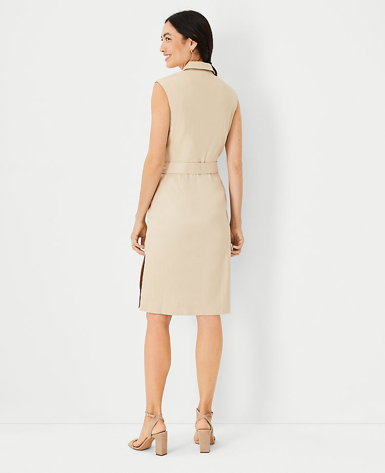 The Notched Collar Tie Waist Dress in HerRingbone Linen Blend