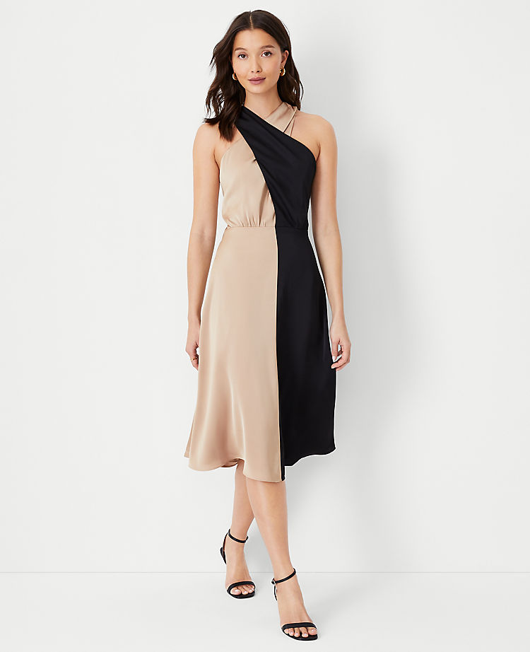 Colorblock Crossover Halter Dress